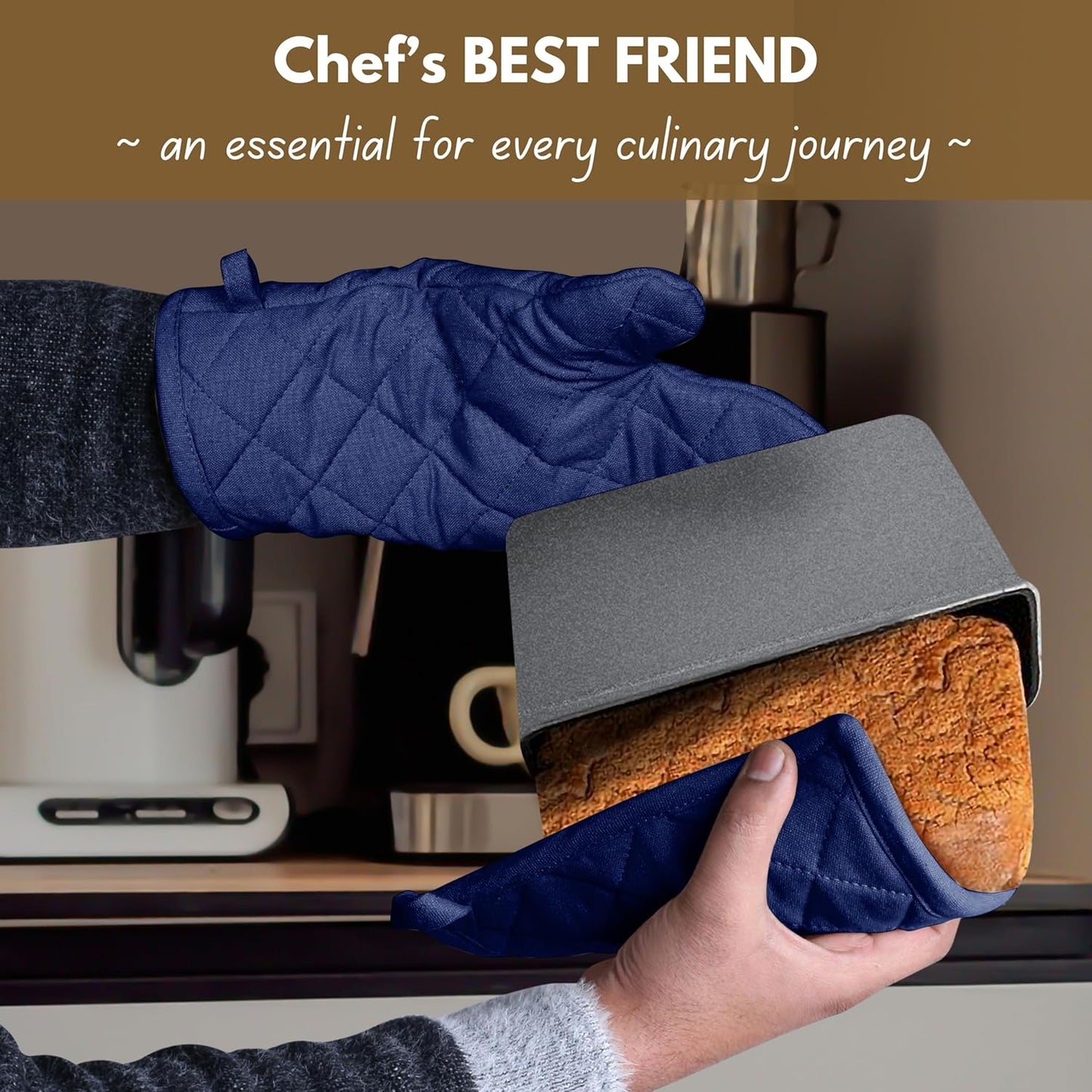 Native Fab 4 Piece Set - 2 Oven Mitts & 2 Potholders, Heat Resistant, 100% Cotton, Quilted Design, Non-Slip Grip, Machine Washable, Ideal for Baking, Cooking, BBQ, Kitchen Protection - Ink Blue