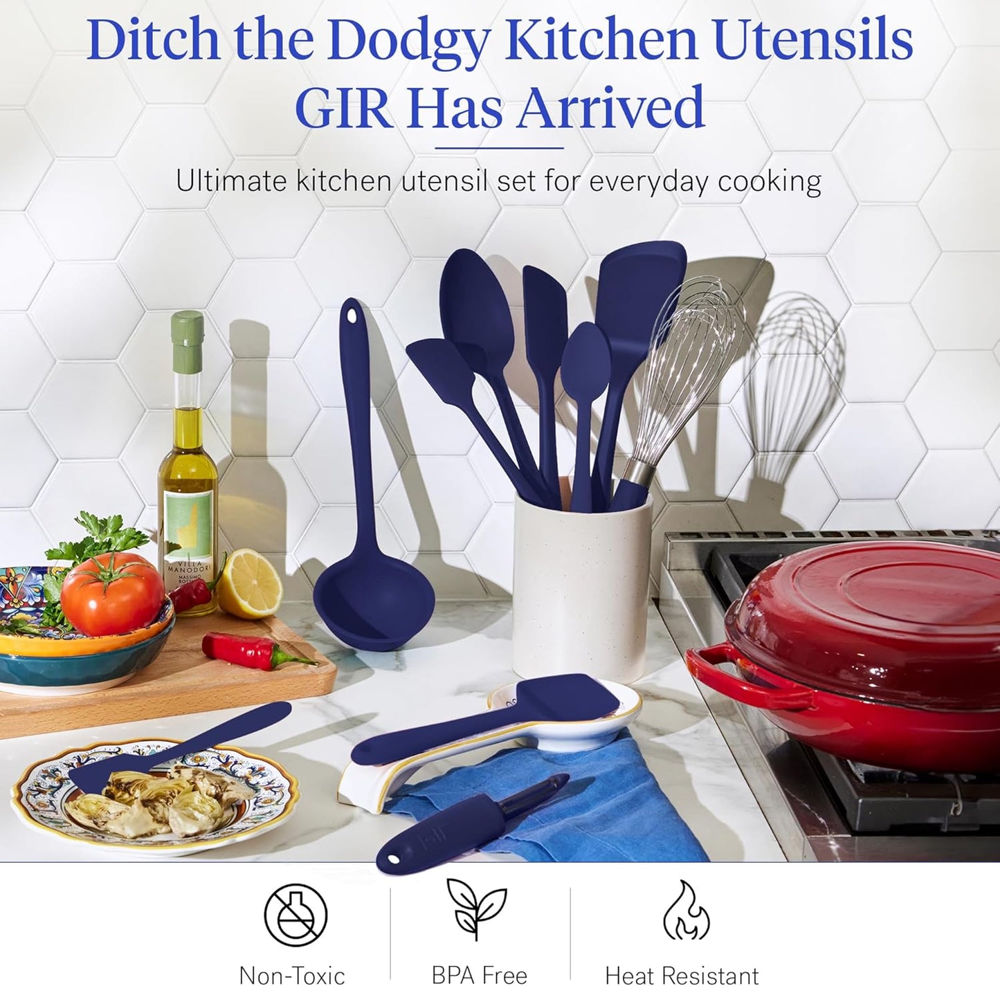 GIR: Get It Right Spatula Set - 10-Piece Silicone, Navy - Heat-Resistant Spatulas for Kitchen Use & Silicone Cooking Spoons - Dishwasher-Friendly Kitchen Utensils