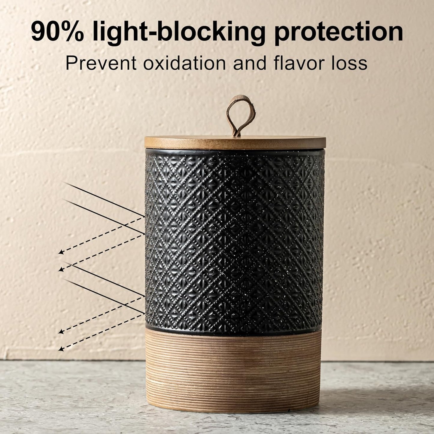 Coffee Storage Containers with Lids, Ceramic Coffee Container Kitchen Jars with Airtight Lid for Candy Spice Sugar Tea Bag, Decorative Kitchen Canisters for Countertop, Black & 42 fl.oz