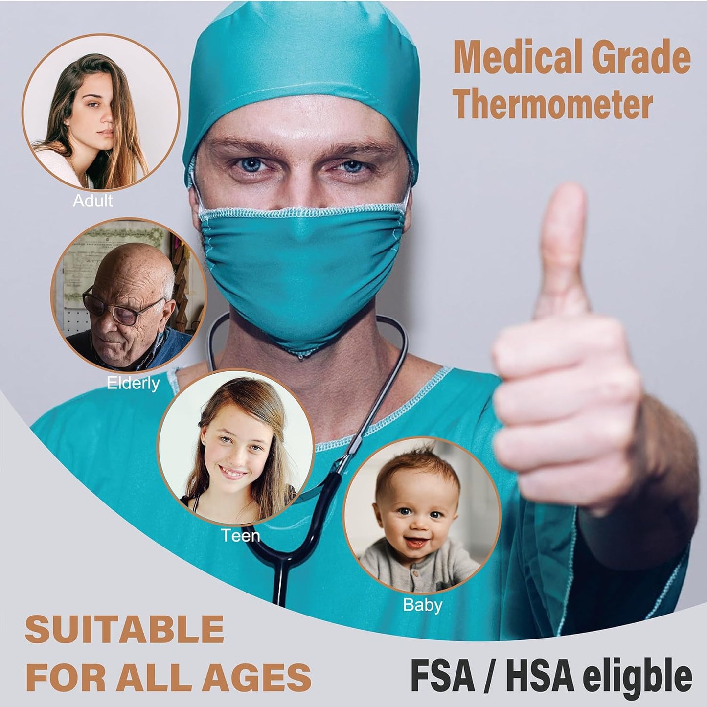 Amplim Forehead Thermometer | No-Touch, FDA-Cleared, Medical-Grade Infrared | 1-Second Read with Audible Fever Alert | Accurate Digital Infrared Thermometer for Adults, Kids, Baby