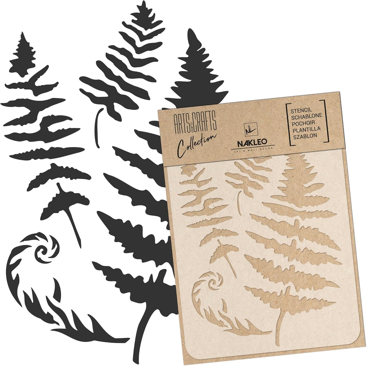 NAKLEO Painting Stencil for Crafts A4 8.3” x 11.8”, Fern Leaf Frond Pattern, Reusable Plastic DIY & Scrapbooking Drawing Template, Decoupage Art Home Decor, Wall Wood Fabric Furniture