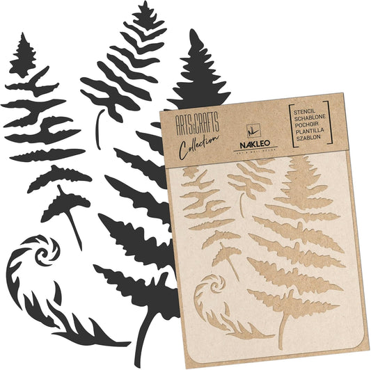 NAKLEO Painting Stencil for Crafts A4 8.3” x 11.8”, Fern Leaf Frond Pattern, Reusable Plastic DIY & Scrapbooking Drawing Template, Decoupage Art Home Decor, Wall Wood Fabric Furniture