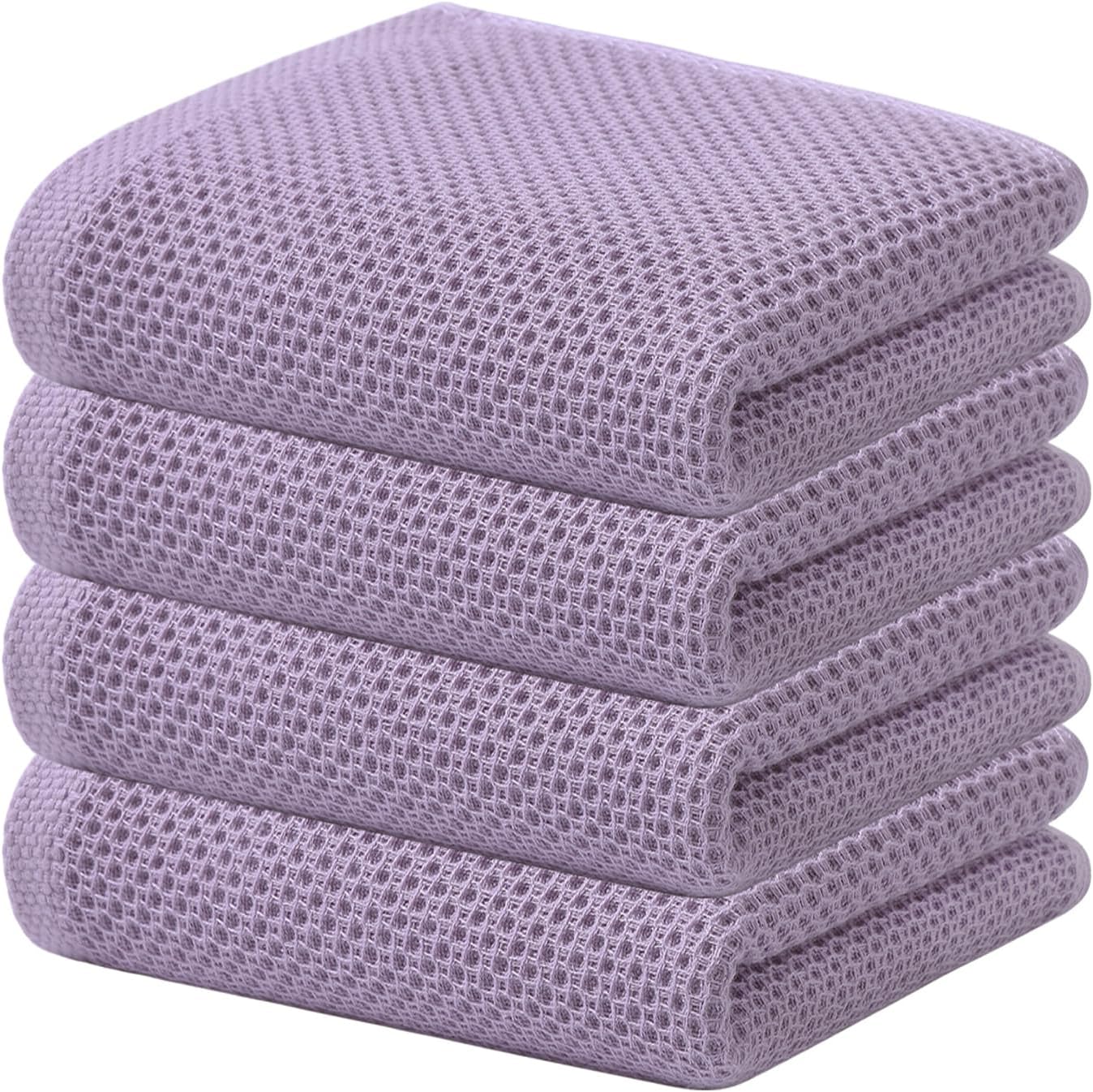 Kitinjoy 100% Cotton Waffle Weave Kitchen Towels, 4-Pack Super Soft and Absorbent Dish Towels for Drying Dishes, Kitchen Hand Towels, 13 in x 28 in, Lavender