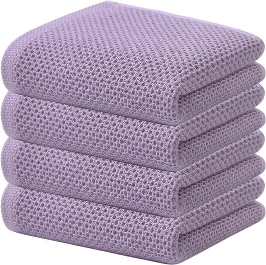 Kitinjoy 100% Cotton Waffle Weave Kitchen Towels, 4-Pack Super Soft and Absorbent Dish Towels for Drying Dishes, Kitchen Hand Towels, 13 in x 28 in, Lavender