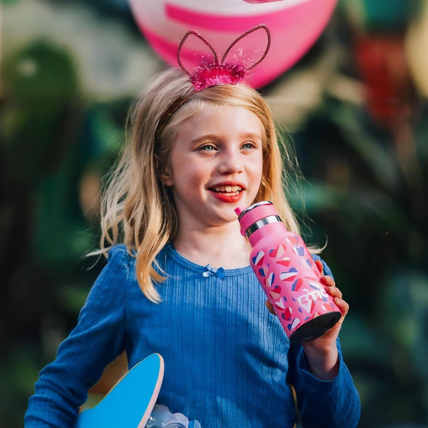 RTIC Little Journey Bottle with Straw, Insulated, Stainless Steel, Metal, Double Wall Vacuum-Insulation, Ceramic-Lined, Leak-Proof Lid, BPA-Free Water Flask for Sports, Travel, Navy Sharks