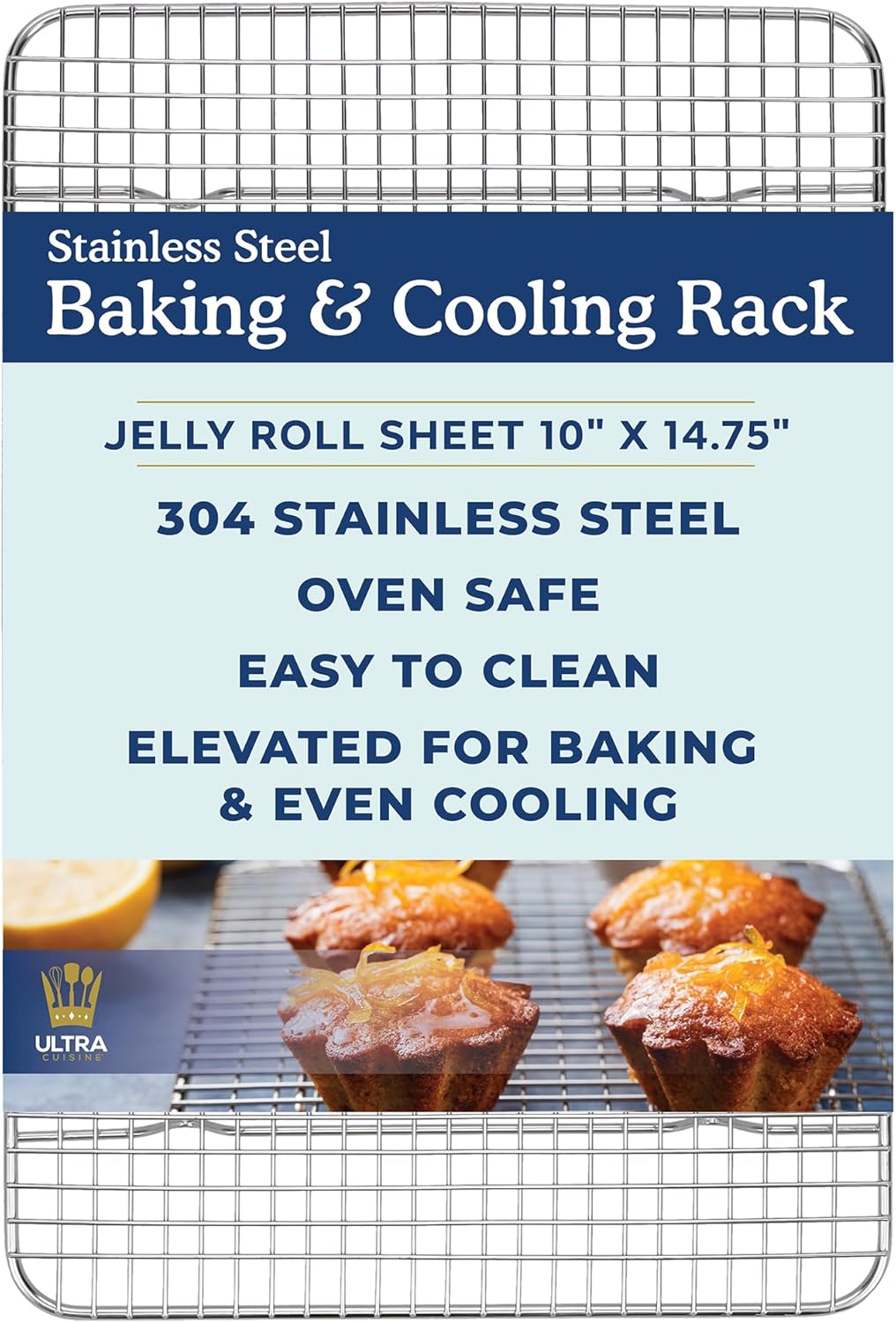 Ultra Cuisine Heavy Duty 100% Stainless Steel Cooling Rack for Cooking and Baking - Baking Rack & Wire Cooling Rack - Fits Half and Jelly Roll Sheet Pans - 11.5''x 16.5'' and 10''x 14.75''