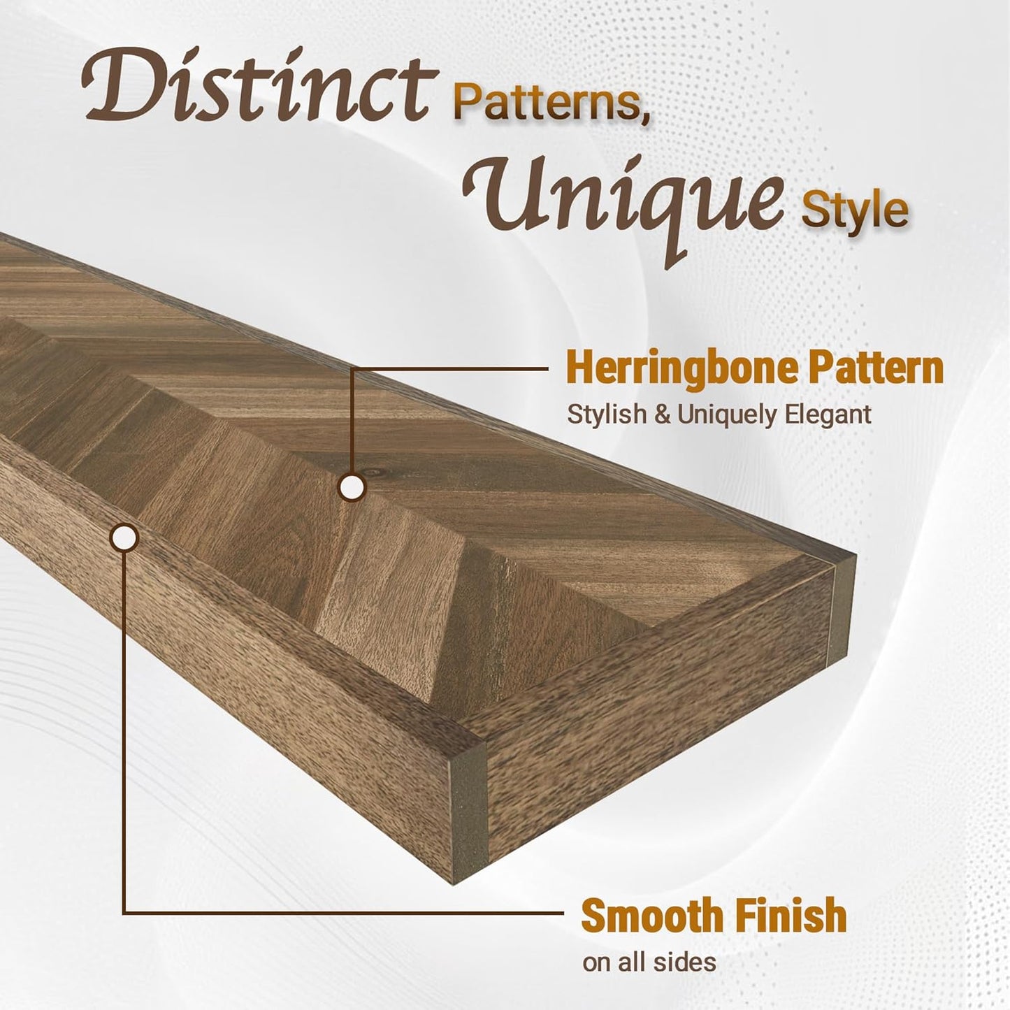 48" Rustic Farmhouse Floating Shelves – Set of 2 Acacia Wood Shelves for Stylish Wall Decor in Kitchen, Bathroom, Unique Chevron Pattern, Dark Walnut Color, 48x8x1.5 Inches - Set of 2 - DIY