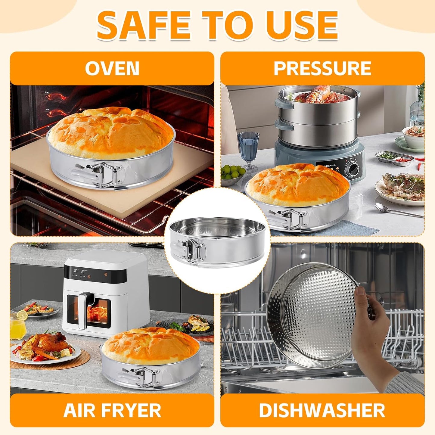 Aufind 10 Inch Springform Pan for Baking, 304 Stainless Steel Cheesecake Pan with Removable Bottom, Includes 12 Piping Tips and 50 Parchment Papers for Pie Cake Pizza and Quiches(10" Cake pan)