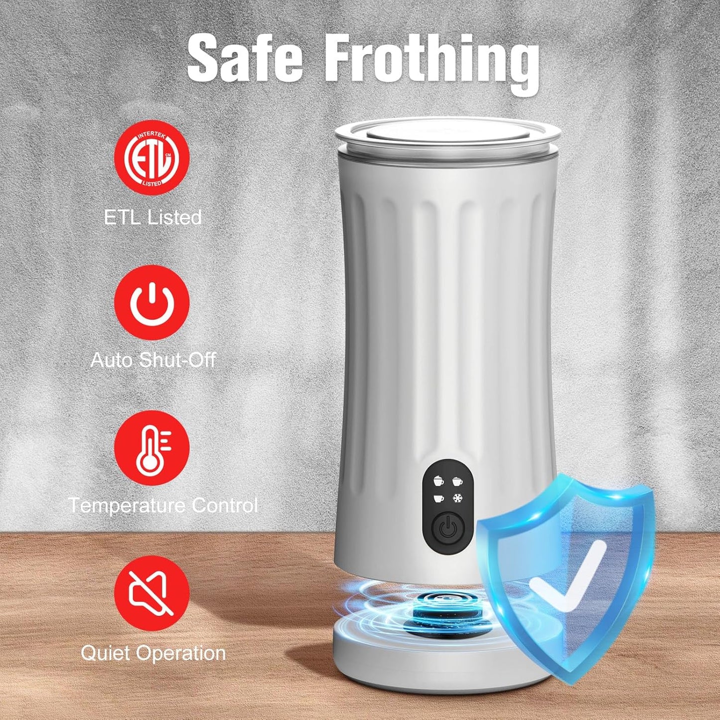 Electric Milk Frother, 4-in-1 Milk Steamer and Frother, 8.1oz/240ml Automatic Warm and Cold Foam Maker, Auto Shut-Off Frother for Coffee, Latte, Cappuccino, Macchiato(White)