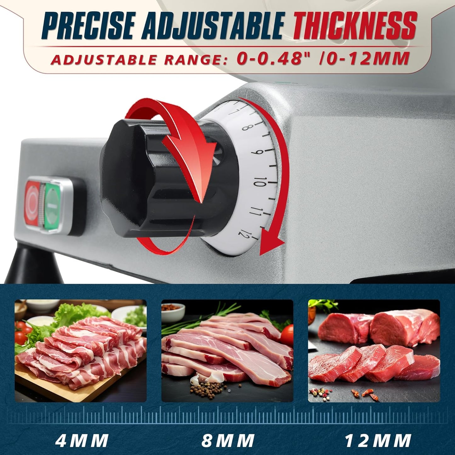 10 inch Commercial Meat Slicer, Electric Food Slicer, 240W Deli Slicer, Premium Chromium-plated Steel Blades, 0-12mm Adjustable Thickness Food Slicer For Commercial and Home use