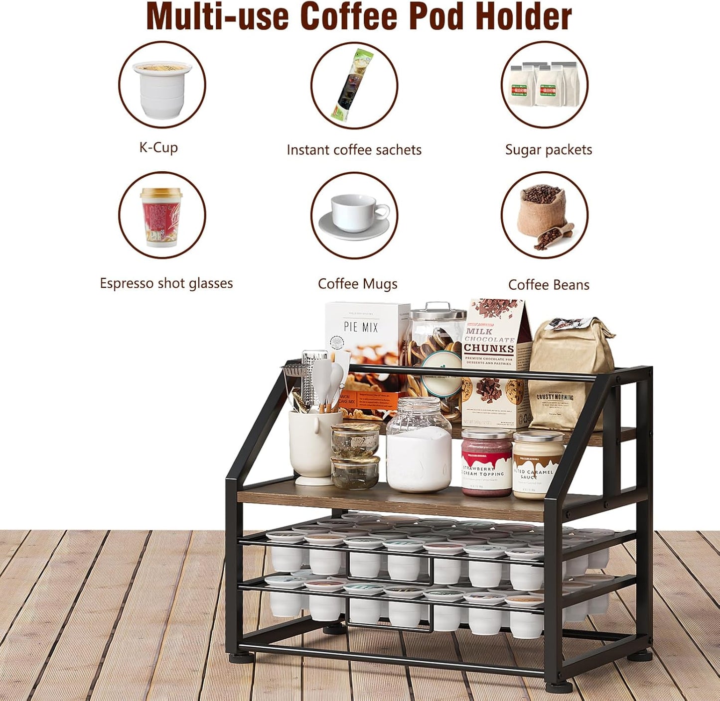 Coffee Pod Drawer Holder K-Cup Holder Drawer for 56 Coffee Pods Storage 4-Tier Coffee Pod Holder Organizer Coffee Station Organizer for Countertop Kitchen Office Coffee Bar Accessories