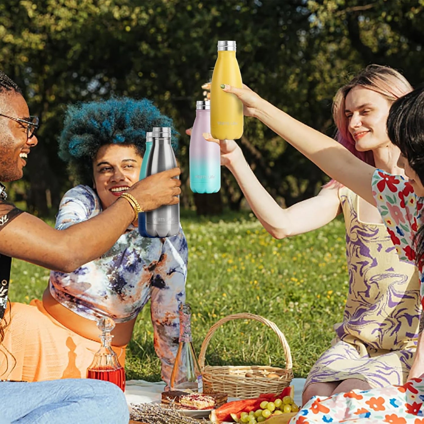 Insulated Water Bottle, 2 Pack-12oz Stainless Steel Water Bottles with straw lid, Metal Sports Water Bottles for Boys,Girls, Double Wall Vacuum BPA-Free Flask for School, Sports (oasis-rainbow)