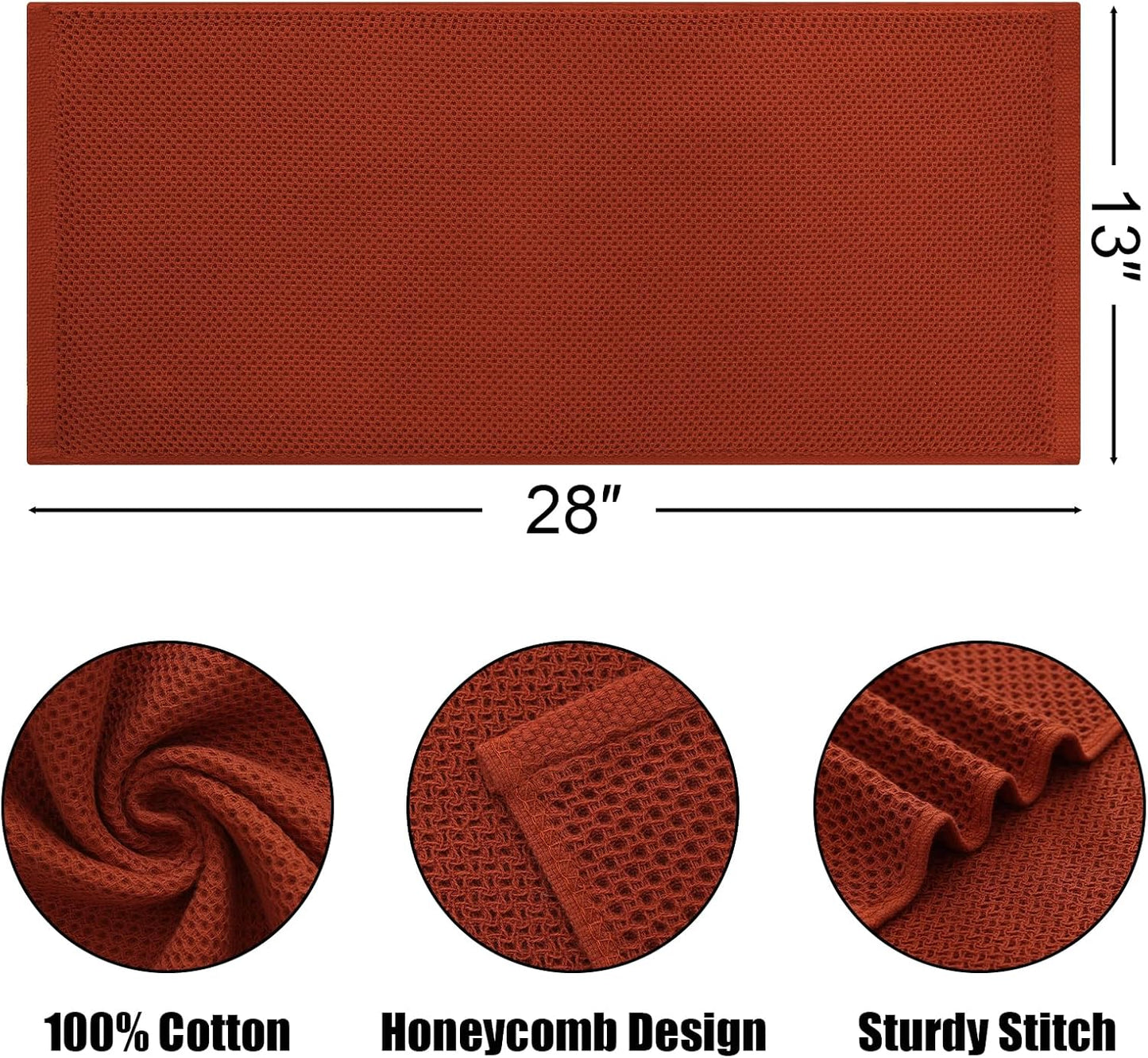 Kitinjoy 100% Cotton Waffle Weave Kitchen Towels, 4-Pack Super Soft and Absorbent Dish Towels for Drying Dishes, Kitchen Hand Towels, 13 in x 28 in, Rust