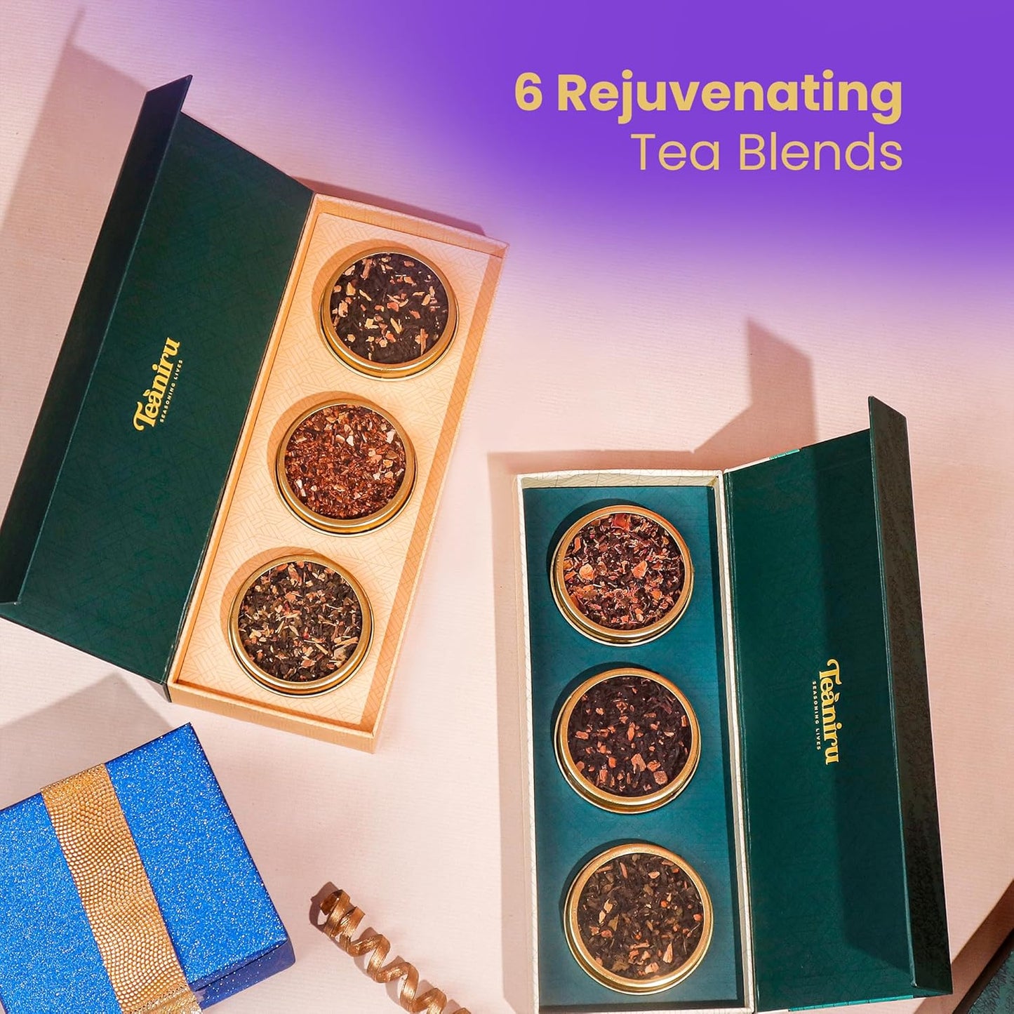 Teaniru, Gourmet Tea Collection – 6 Flavored Loose Leaf Set | 100% Pure Leaf with Real Ingredients | Gluten Free Tea – Brew it Hot or Cold, Serves up to 200 Cups | Gourmet Gift Sets for Him/Her