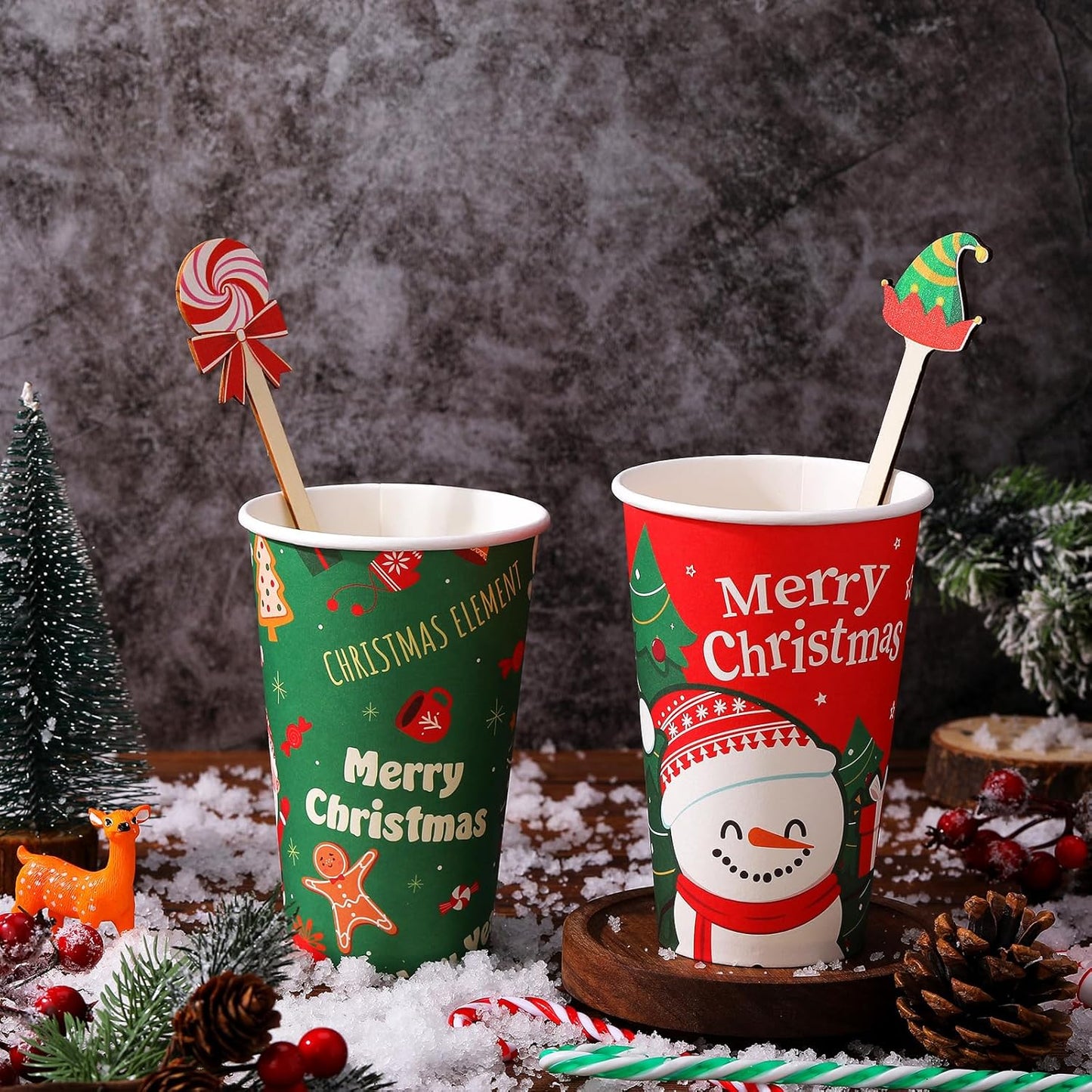 Jinei 120 Pcs Christmas Wooden Coffee Stirrers Wood Cocktail Coffee Stir Sticks Disposable Drink Stirrers for Stirring Hot Chocolate Milkshake Restaurant Home Office(Novel Style)