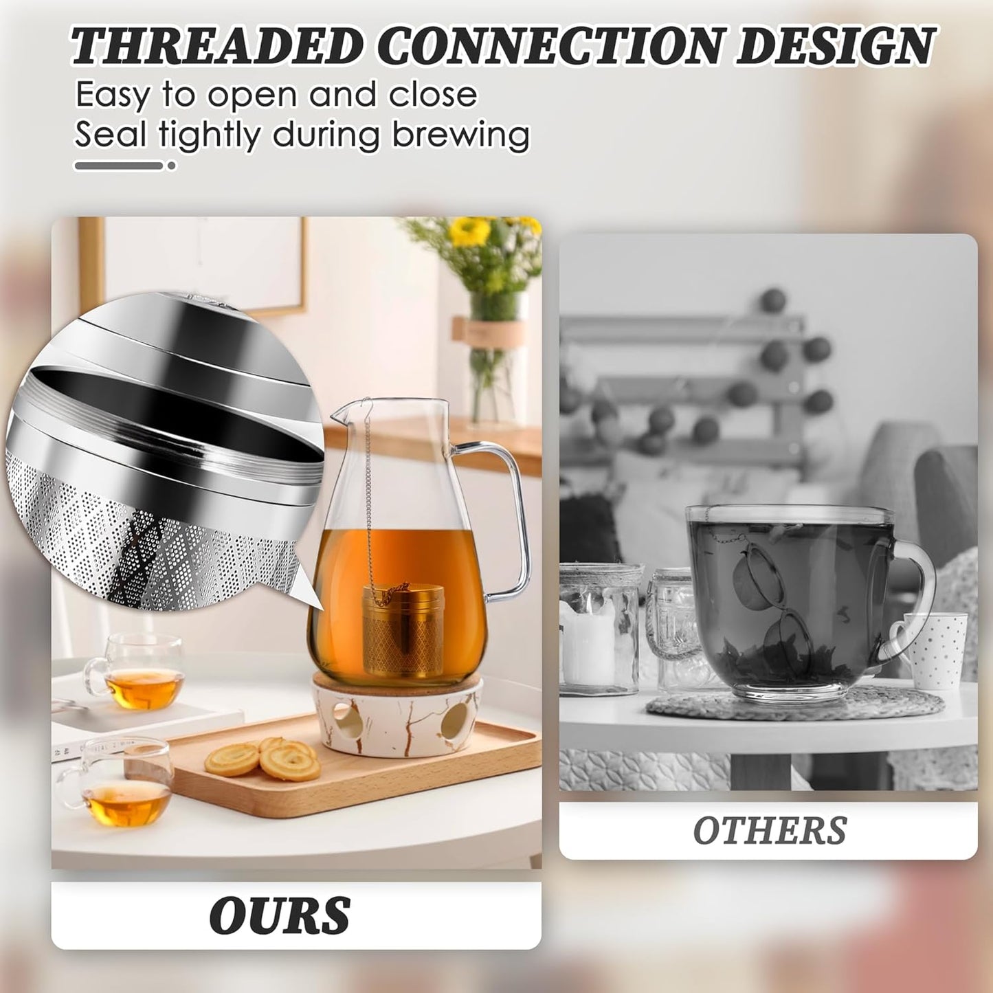 Tea Infusers for Loose Tea, Extra Fine Mesh Tea Strainers, 18/8 Stainless Steel Loose Leaf Tea Steeper Tea Diffusers with Extended Chain Hook and Drip Tray 1 Pack