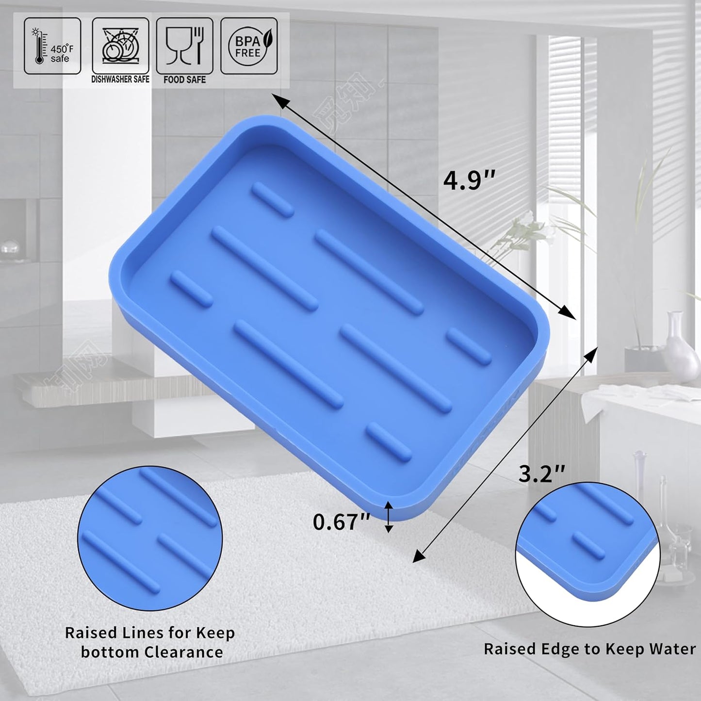 Silicone Kitchen Sink Organizer Tray for Multiple Usage,Easy Clean Sponges Holder for Kitchen Bathroom Counter or Sink,Dish Soap Dispenser,Scrubber,Bottle,Cup Lichen Blue 4.9”x 3.2”