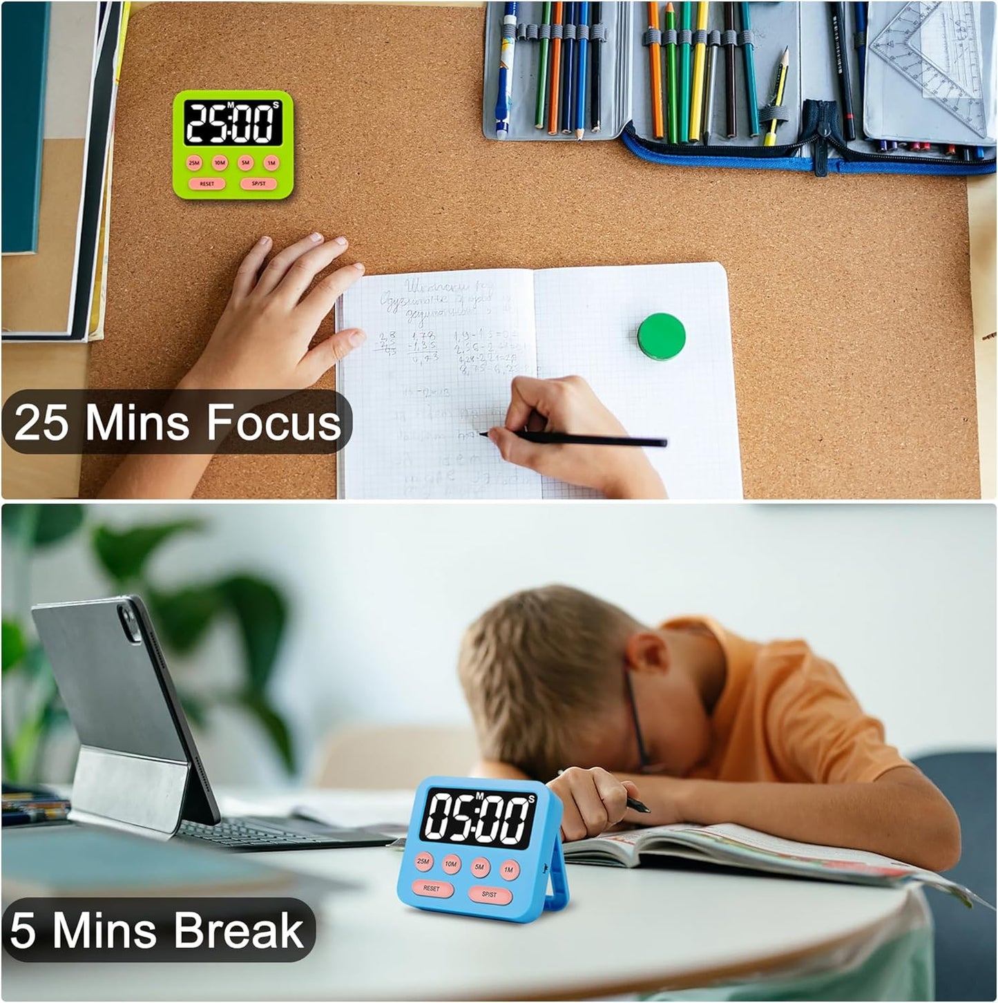 Pomodoro Timer for Kids, Productivity Timer with Loud Alarm, Digital Timers for Classroom, Suitable for ADHD Study Kitchen Work 1Pcs-Green