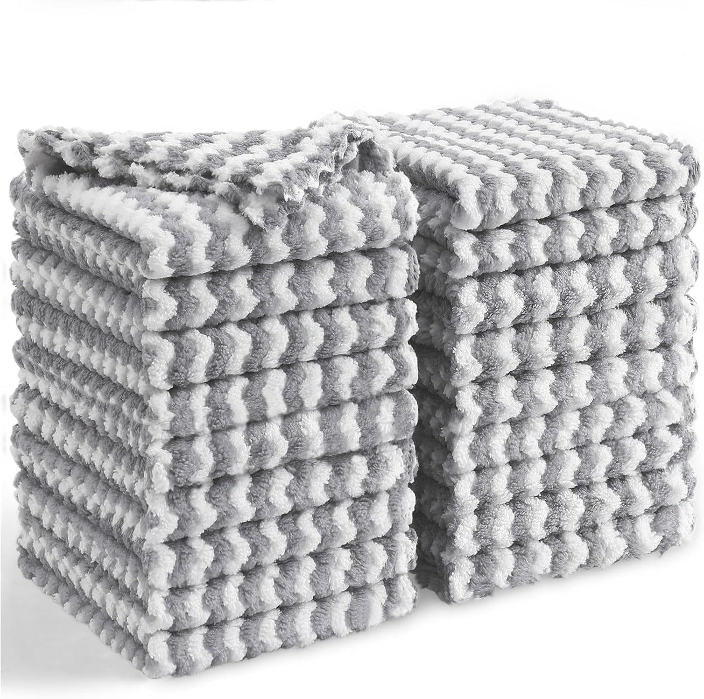 Homaxy 18 Pack Kitchen Dish Cloths, Ultra Soft and Absorbent Dish Towels, Reusable Fast Drying Microfiber Cleaning Cloth, Coral Velvet Wave Design No-lint,10 x 10 inches, Grey