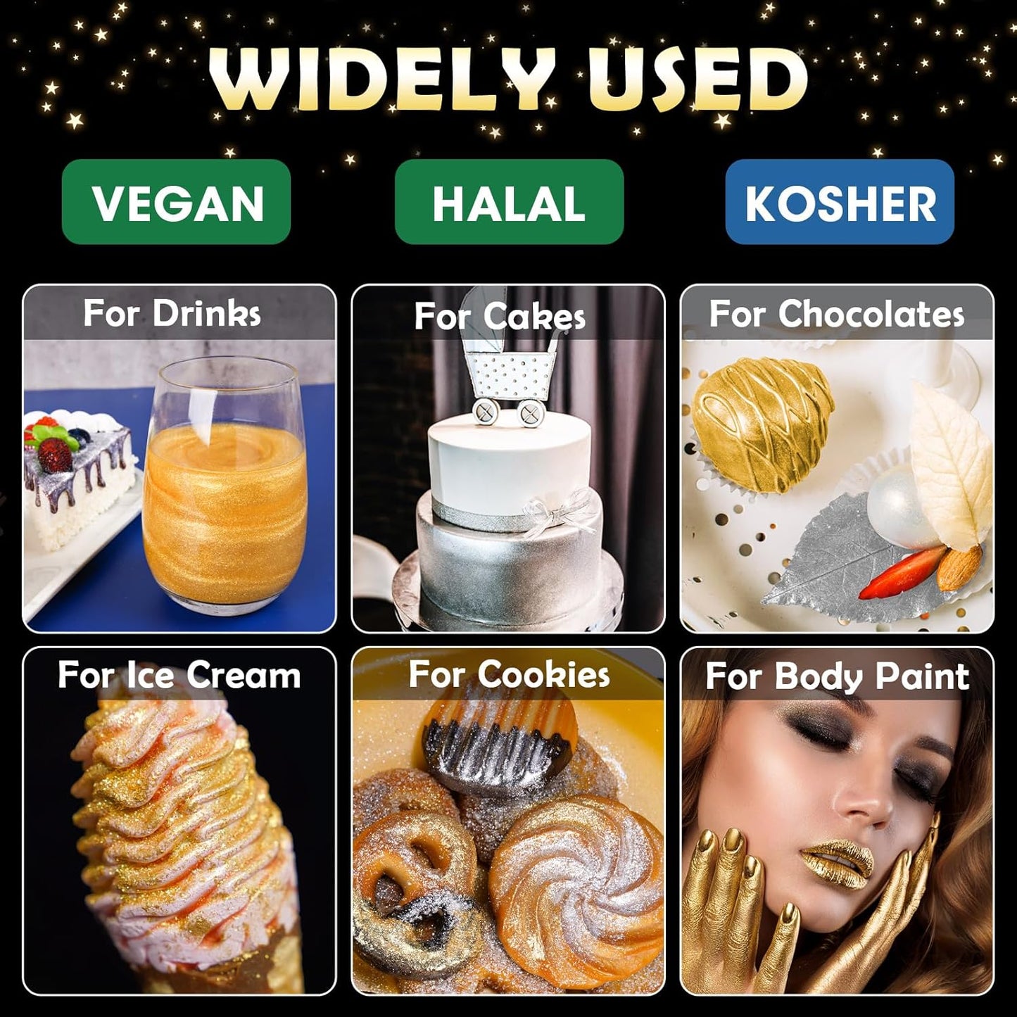 NiHome Edible Food-Grade Glitter Powder Glimmer Luster Dust Metallic Fancy Food Decorating Sprinkle Glimmery Dust for Drink Wine Beverage Cake Bakery Vegan Allergen-Free (Sunlit, 0.35oz/ 10g)