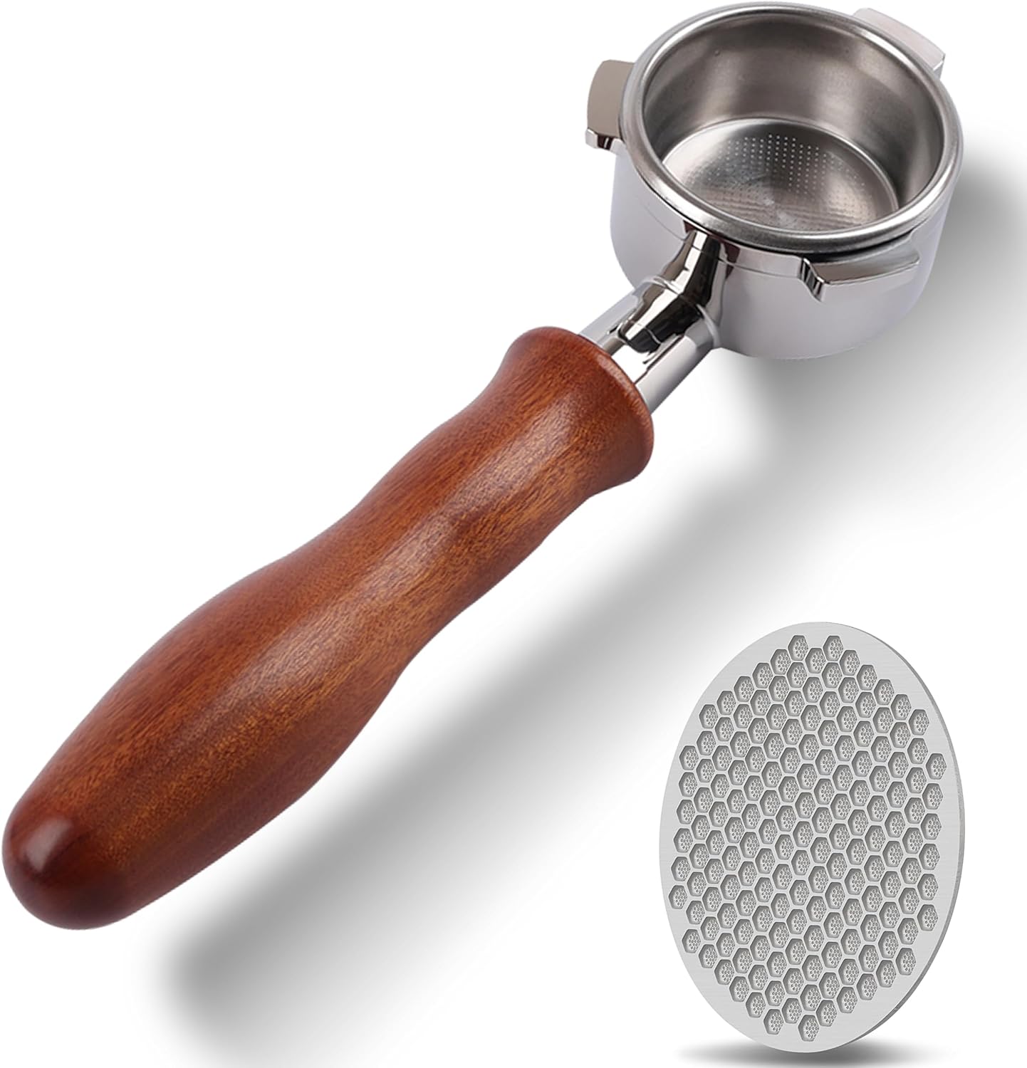 54mm Bottomless Portafilter Compatible for Breville Barista Express, Pro, Touch, Bambino, Infuser, Duo Temp and Impress | Solid Wooden Handle