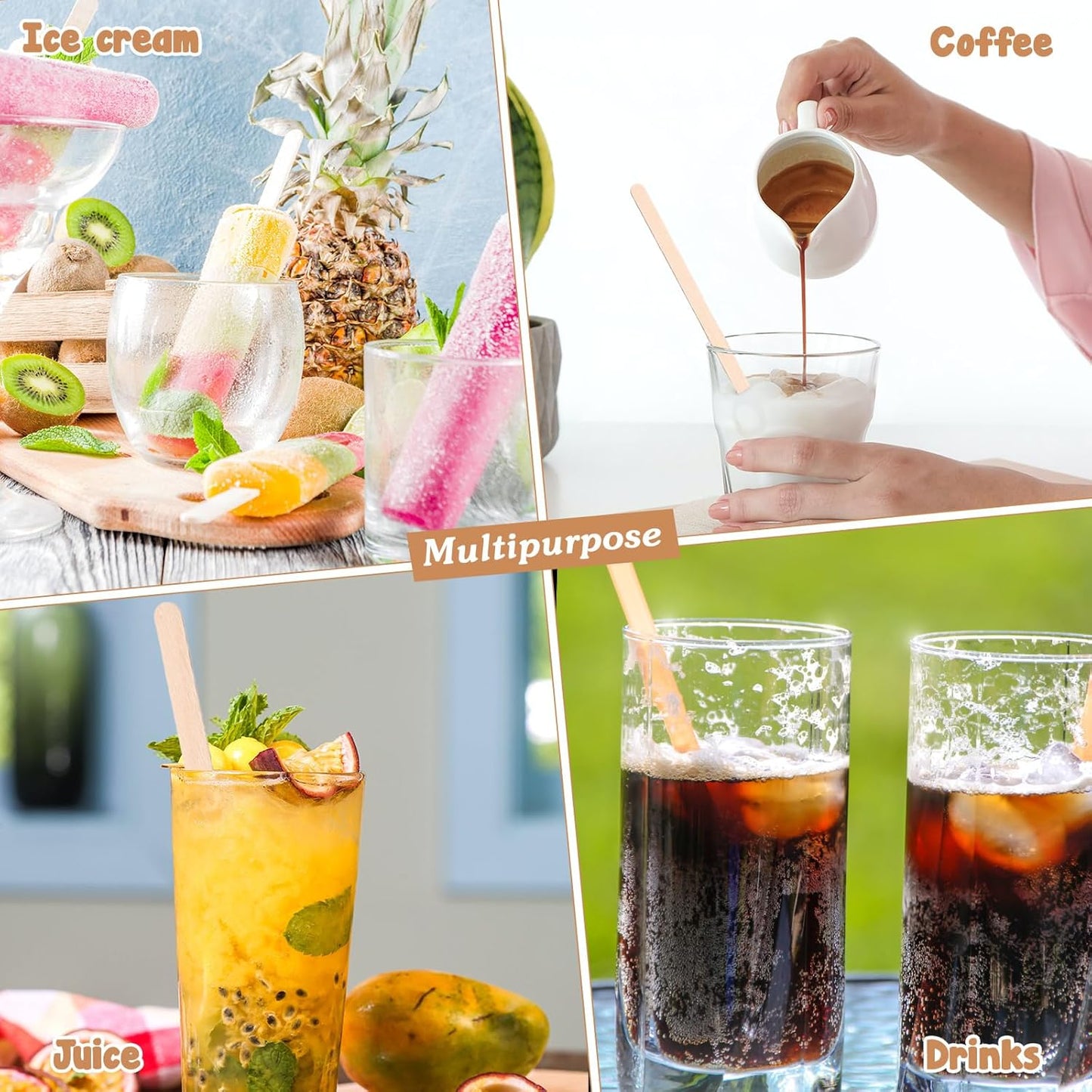 Meanplan 4000 Pack Birch Wood Coffee Stir Sticks 7.5 Inch Disposable Wooden Coffee Stirrers Bulk Long Tea Stirring Stick Round End Swizzle Beverage Mixer for Cocktail Hot Chocolate Drink Summer