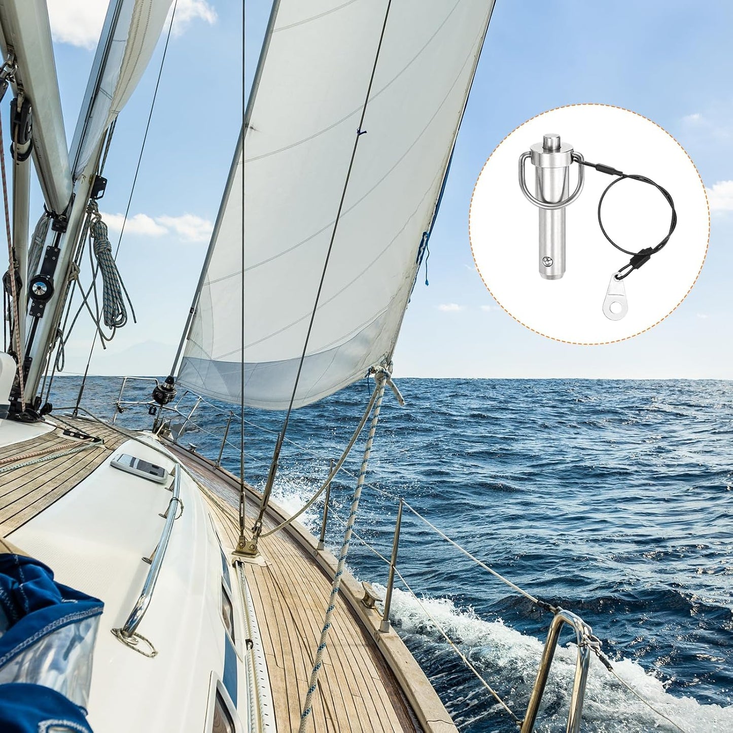 uxcell 1 Pcs Quick Release Pin, 1/2" x 1"(Dia. x L) Push-Button Ball Locking Pin 304 Stainless Steel Ring Handle Locking Pin with Wire for Audio Bimini Top Marine, Silver