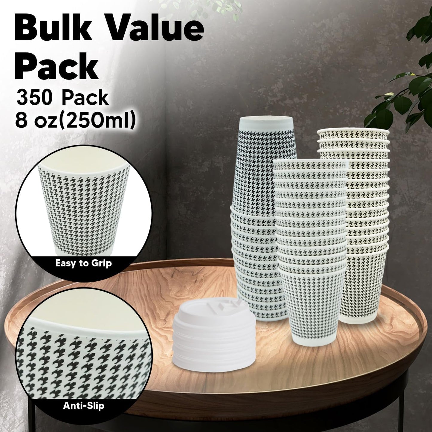 350 Pack 8 oz Insulated Disposable Coffee Cups with Lids, Double Wall Corrugated Paper Hot Cups Bulk To Go Disposable Cups for Hot Beverage or Cold Drinks Ideal for Cafes