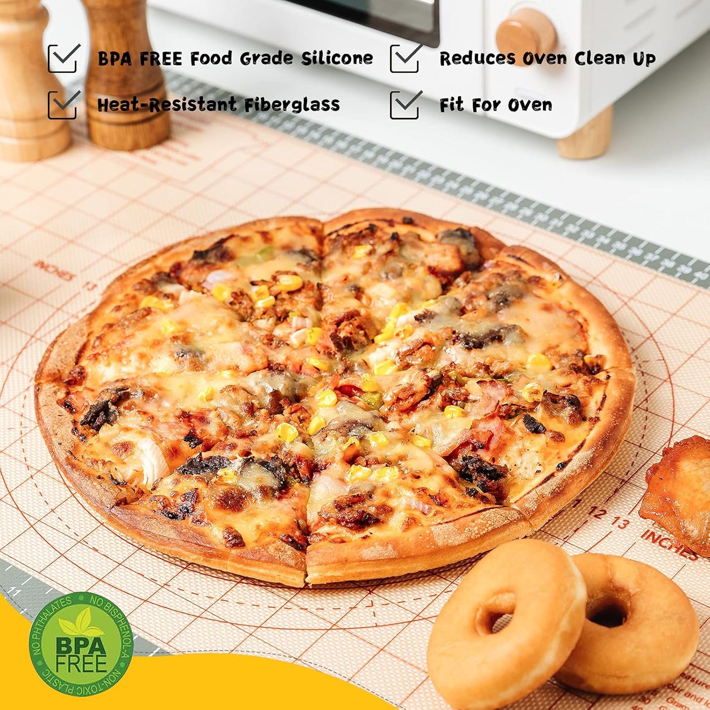 katbite Silicone Pastry Mat Non Stick, Silicone Baking Mat 26" x 16" with Measurement, Non-Slip Dough Rolling Mat for Counter, Oven Liner, Pie Crust, Reusable Fondant Mat Extra Thick