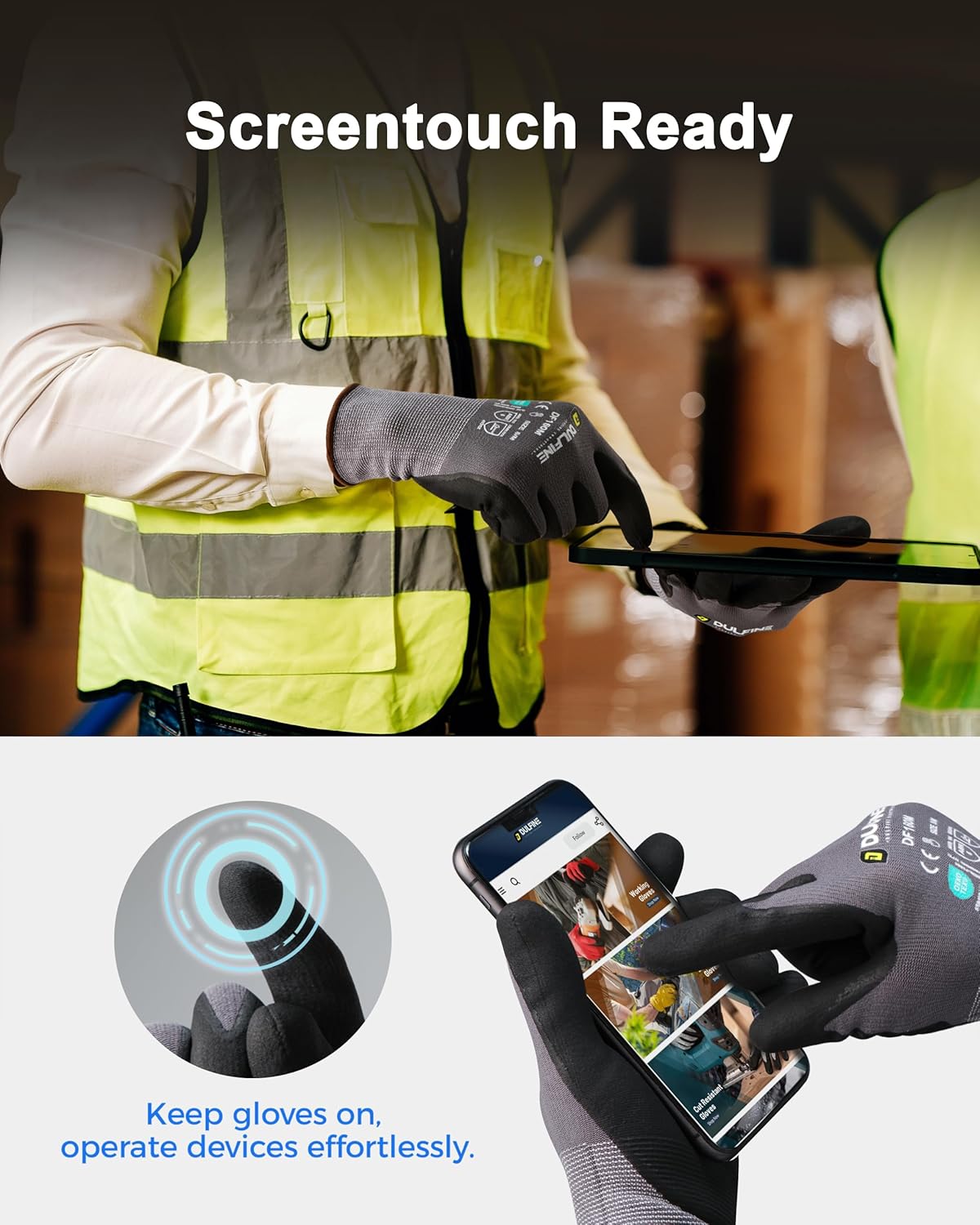 DULFINE Safety Work Gloves MicroFoam Nitrile Coated-36 Pairs Pack,Seamless Knit Nylon Glove with Black Micro-Foam Nitrile Grip,Ideal for General Purpose,Automotive,Home Improvement,Painting(XX-Large)