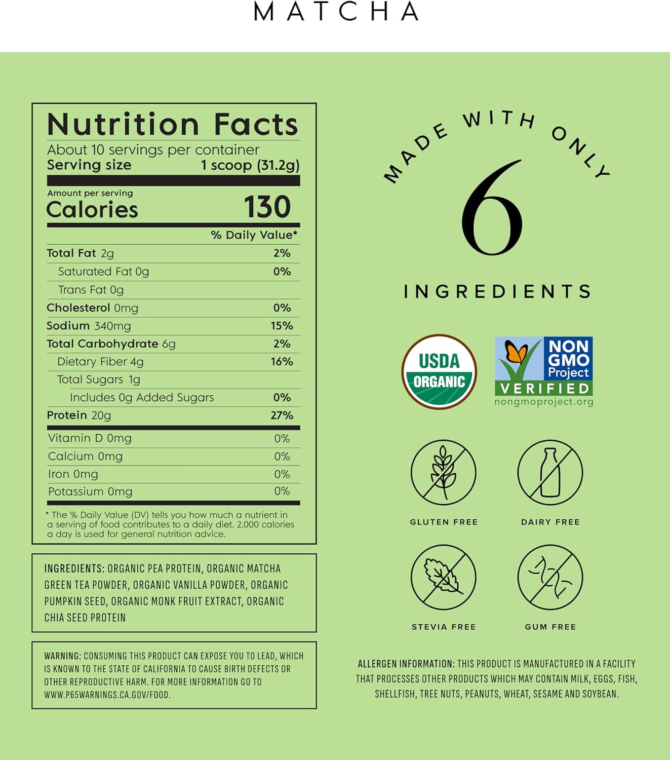 Truvani Vegan Pea Protein Powder | Matcha | 20g Organic Plant Based Protein | 10 Servings | Keto | Gluten & Dairy Free | Low Carb | No Added Sugar