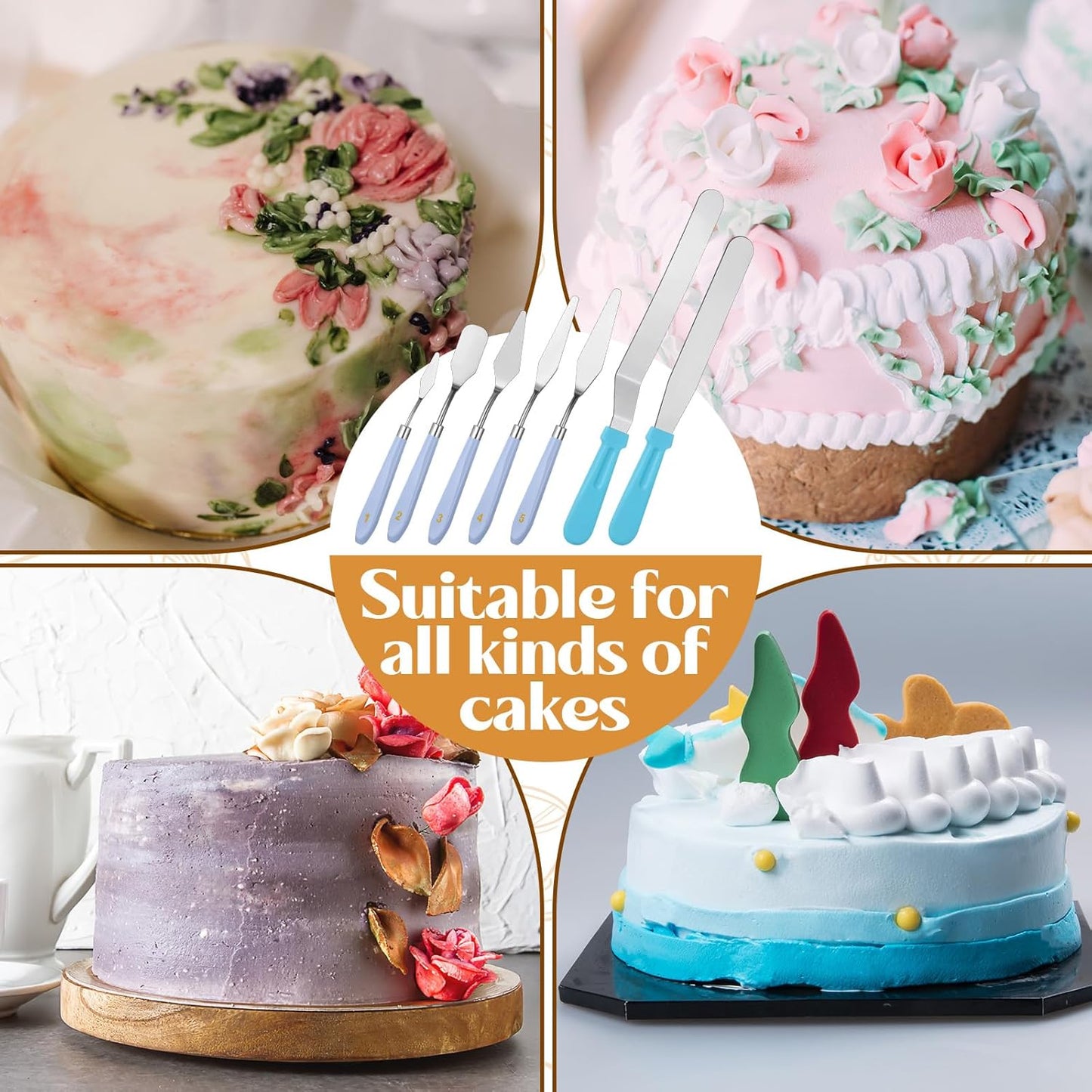 10 Pcs cake spatula set Decorating Kit Baking Supply Accessories Tools for Beginners and Pros Includes 2 Frosting Straight Angled Spatula 3 Icing Smoother Scrapers 5 Pieces Cream tools(Blue)