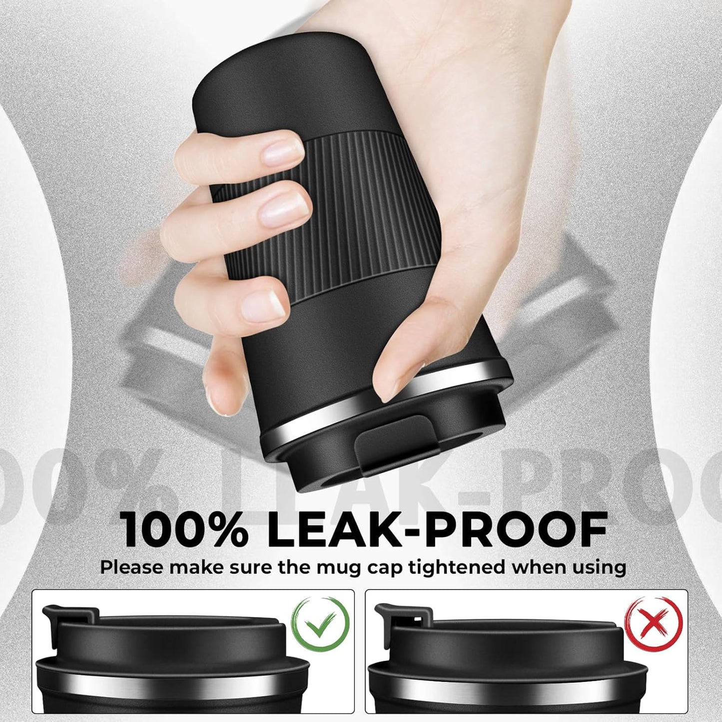 Insulated Coffee Tumbler 17 oz, Stainless Steel Coffee Mug with Lids, Travel Coffee Mug Leak Proof, Double Wall Vacuum Insulated Reusable Coffee Cup, Keep Drinks Hot and Cold (Black, 17 Ounces)