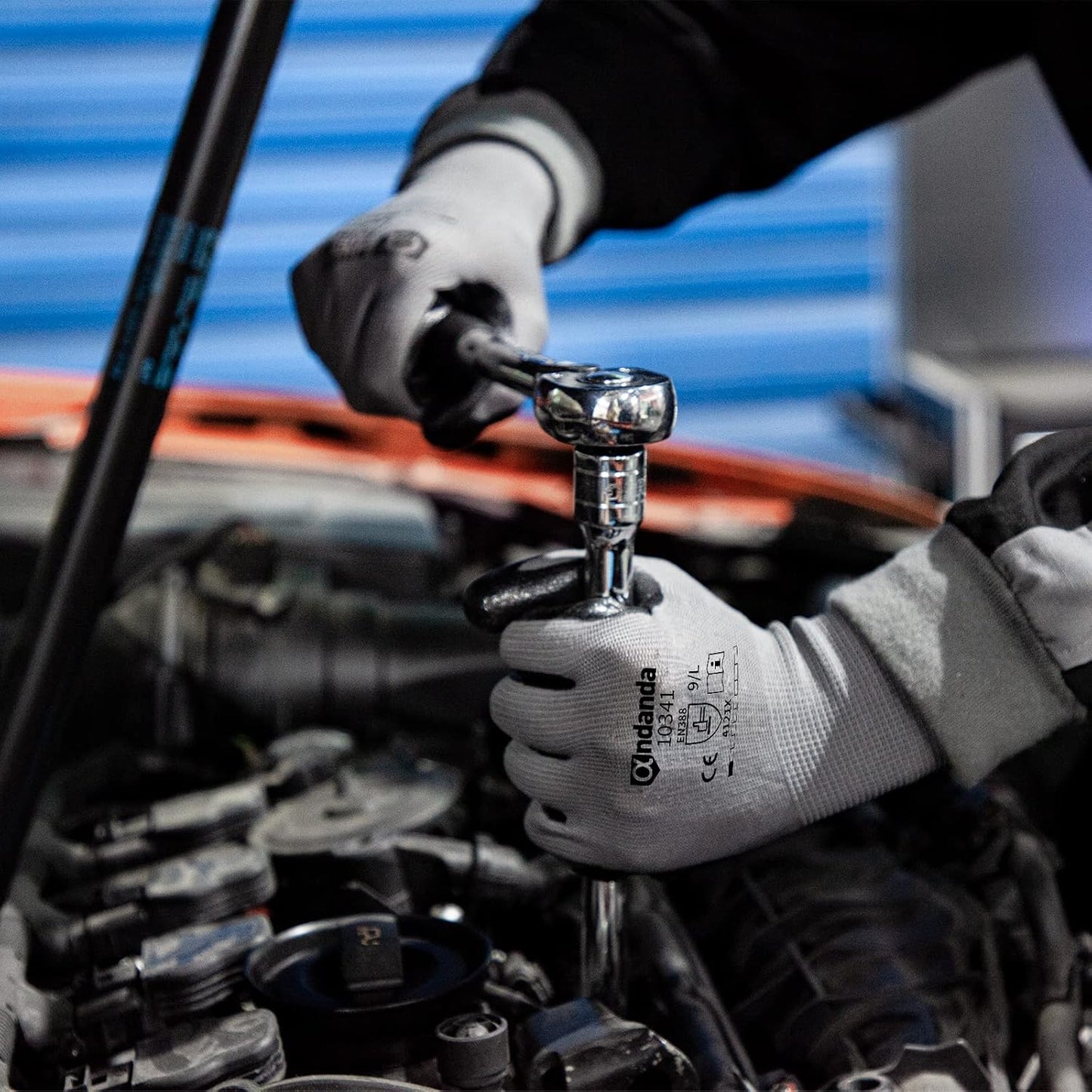 ANDANDA 12 Pairs Work Gloves, Smart Touch, 3D Comfort Stretch Fit, Nitrile Coated, Men Work Gloves with Grip, Seamless Knit Nylon, Suitable for Warehousing, Logistics, Handling, Black（L）