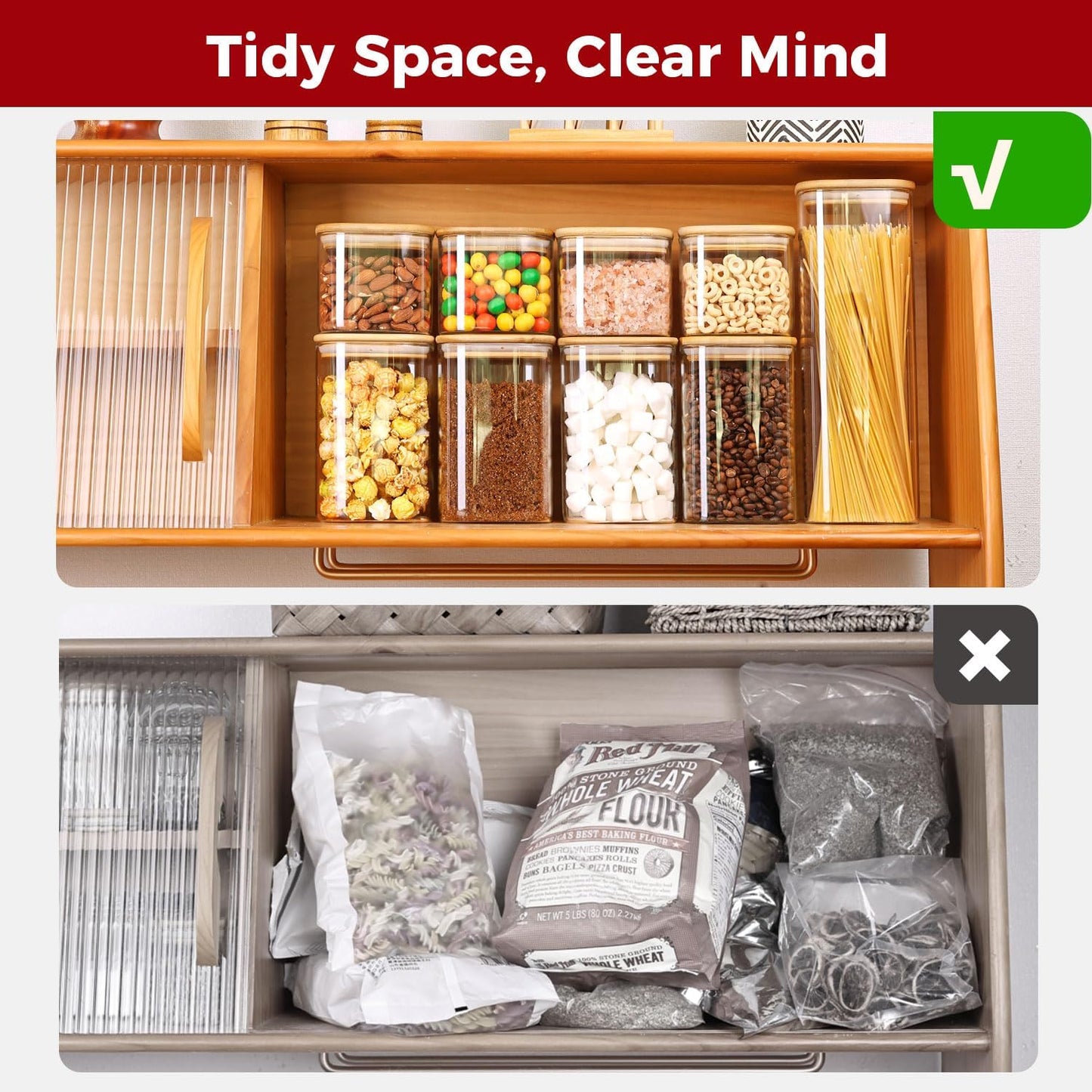 Glass Storage Containers with Lids, Food Storage Jar Canister Set, Pantry Organizers for Cookie Candy Tea Coffee Bean (4 pack 1qt)