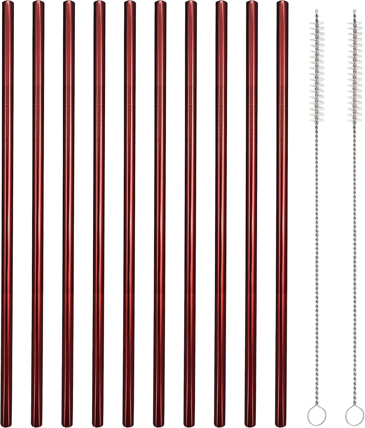10 Pcs Stainless Steel Straws, Reusable Drinking Straws, Straight Metal Straw Sets with 2 Pcs Cleaning Brushes (8.5 Inch, Red)