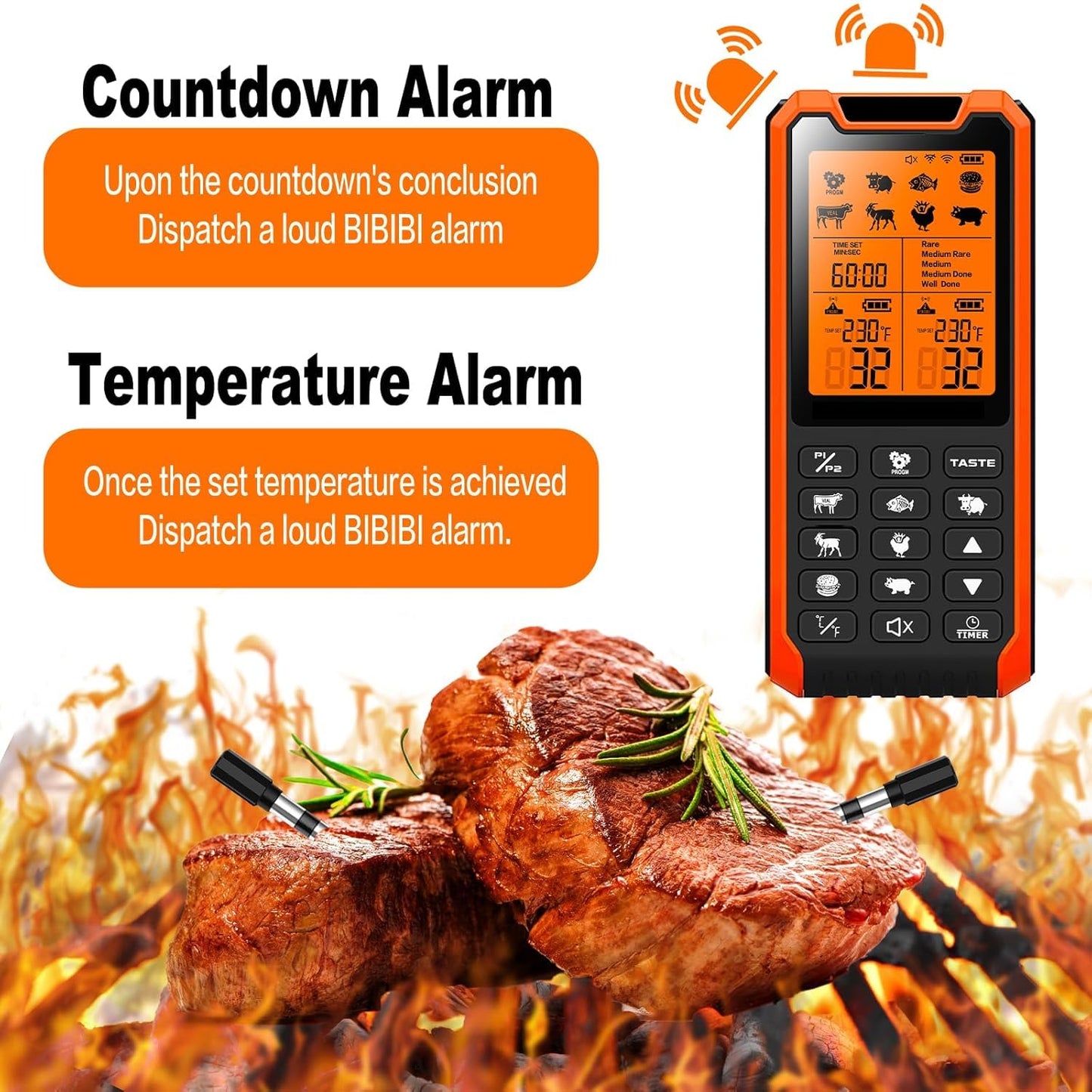 Smart Bluetooth Meat Thermometer - Long Range Wireless Food Thermometer, Digital Meat Thermometer with Dual Probes for BBQ Grill, Oven, Smoker, Air Fryer