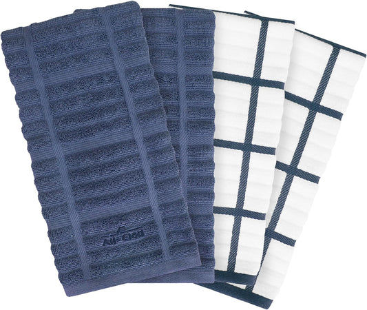 All-Clad Solid & Coordinate Kitchen Towels: Highly Absorbent, Super Soft Long Lasting 100% Cotton, 17" x 30" Tea Towels for Cleaning & Drying Dishes, Pans, Glassware, Countertops, 4-Pack, Indigo