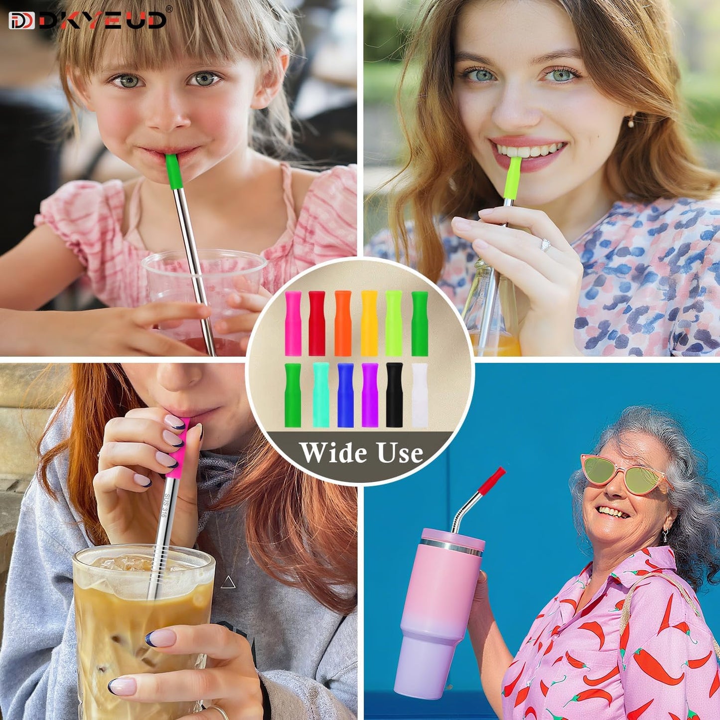 36PCS Food-Grade 12 Colors Metal Straws Reusable Silicone Tips,Only Fit Diameter 0.32In- 8mm Stainless Steel Straws, BPA Free, Eco-Friendly