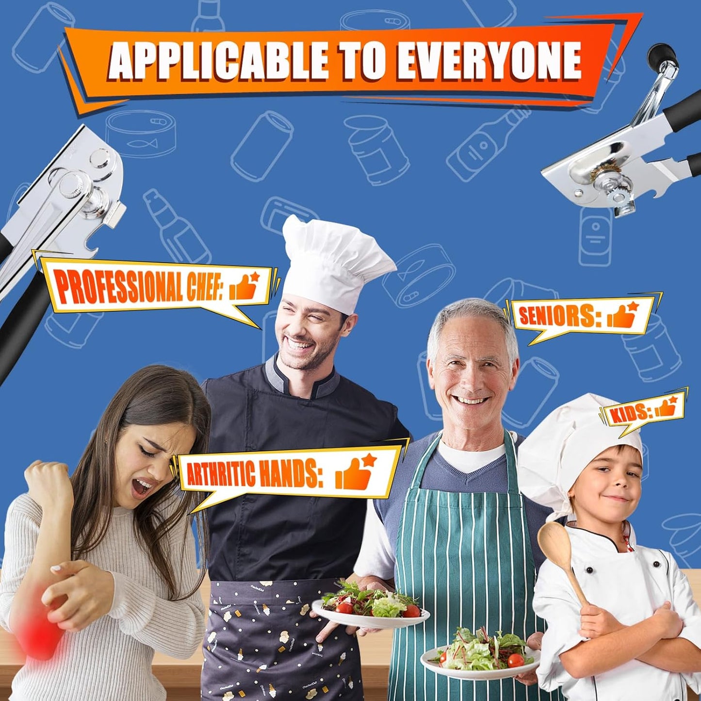 Can Opener Manual, ICEKATI Commercial Heavy Duty Can Opener for Large Cans, Folding Hand Crank with Comfortable Long Handles, Sharp Blade Smooth Edge