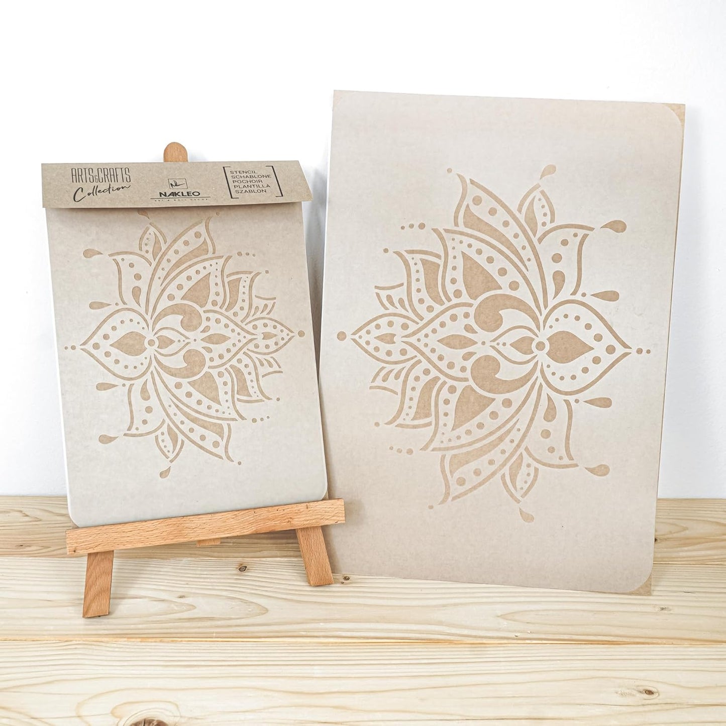 NAKLEO Painting Stencil for Crafts A3 11.8” x 16.5”, Indian Lotus Flower Pattern, Reusable Plastic DIY & Scrapbooking Drawing Template, Decoupage Art Home Decor, Wall Wood Fabric Furniture