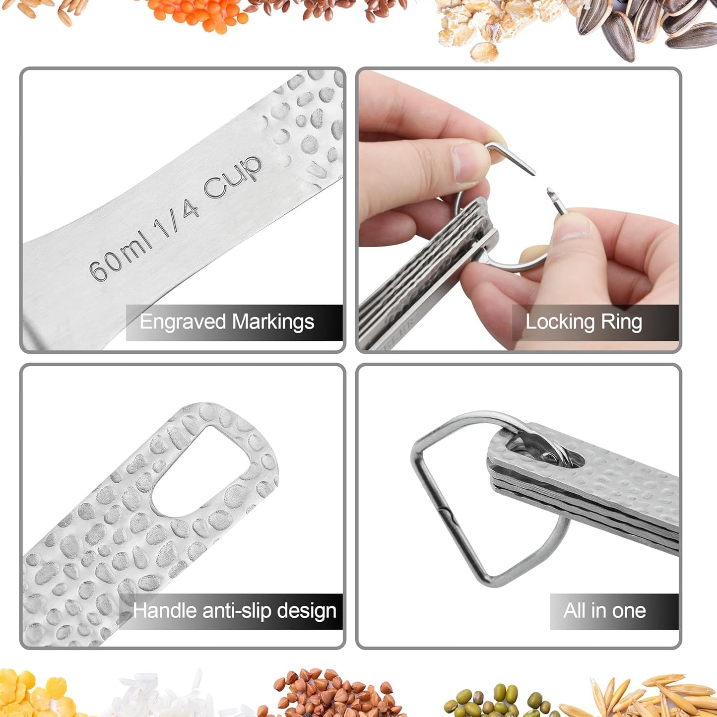 Measuring Cups and Spoons Set 19, Stainless Steel Measuring Cups and Spoons Set for Baking, Metric &US Metal Kitchen 8 Measuring Cup & 9 Measure Spoon & Equivalents & Leveler Set