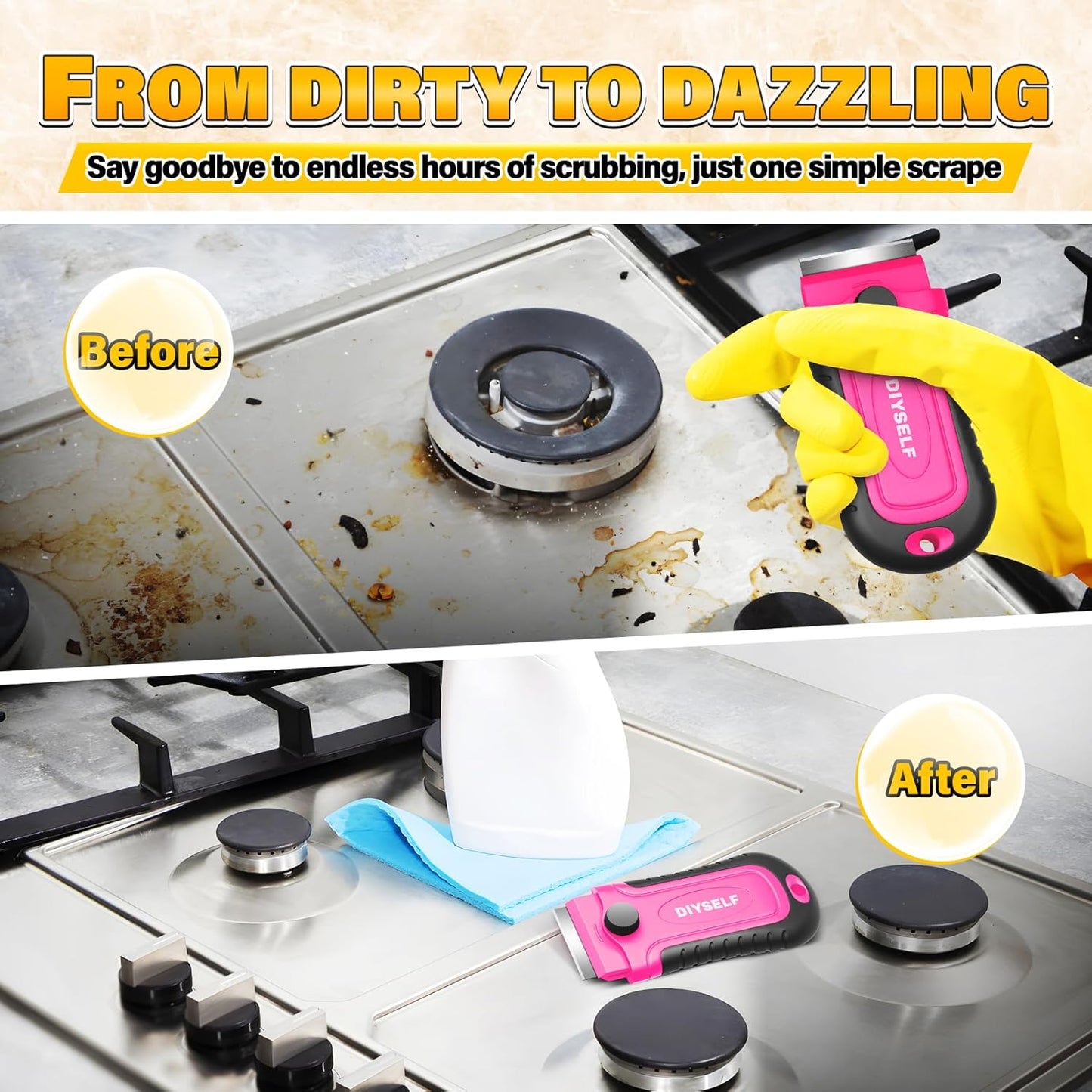 DIYSELF Razor Blade Scraper | 2 Pack Scraper Tool for Cleaning, Glass, Stickers | Paint Scraper | Heavy Duty Razor Scraper | Glass Scraper | 30 Pcs Single Edge Razor Blades for Scraping Included