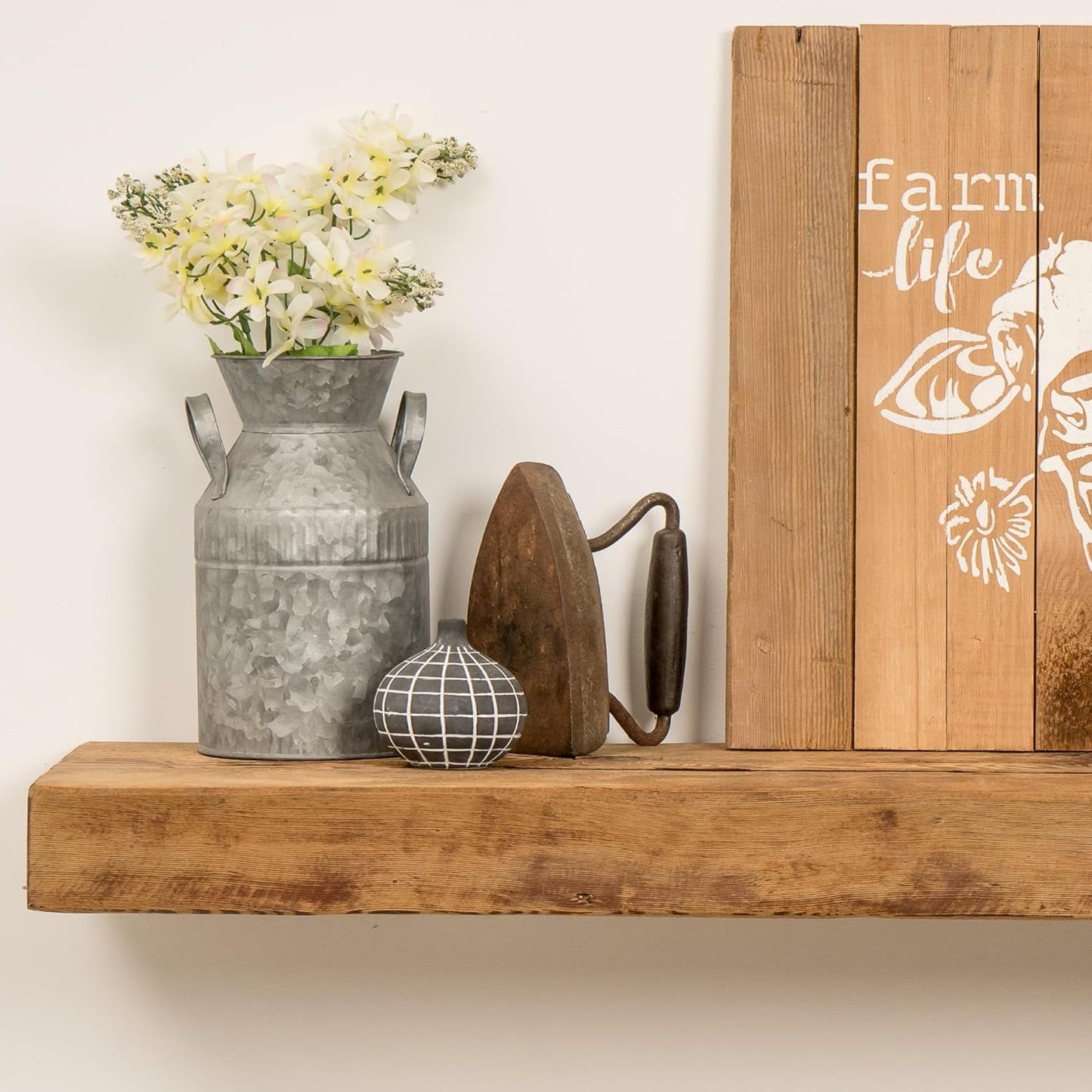 Modern Timber Craft Reclaimed Wood Fireplace Mantel Shelf | Solid Rustic American Barnwood with Floating Shelf Brackets | 2.75" Thickness | 96" L x 8" D, Rustic Original - Unfinished