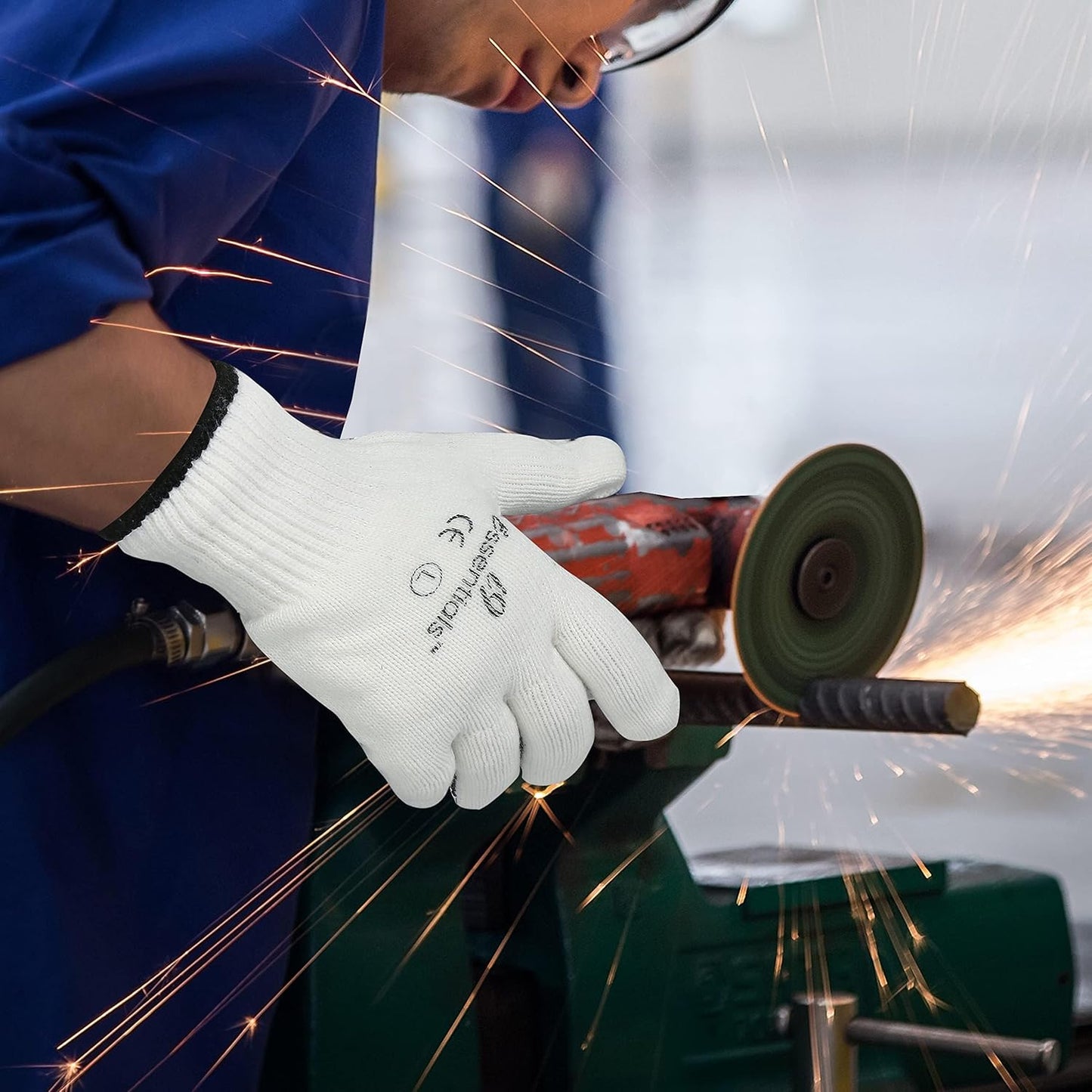 I9 Essentials Work Gloves – 12 Pairs Large Cotton Gloves with Anti-Slip PVC Dots – Durable, Lightweight Safety Gloves for Gardening, Construction, Carpentry & Warehouse Use