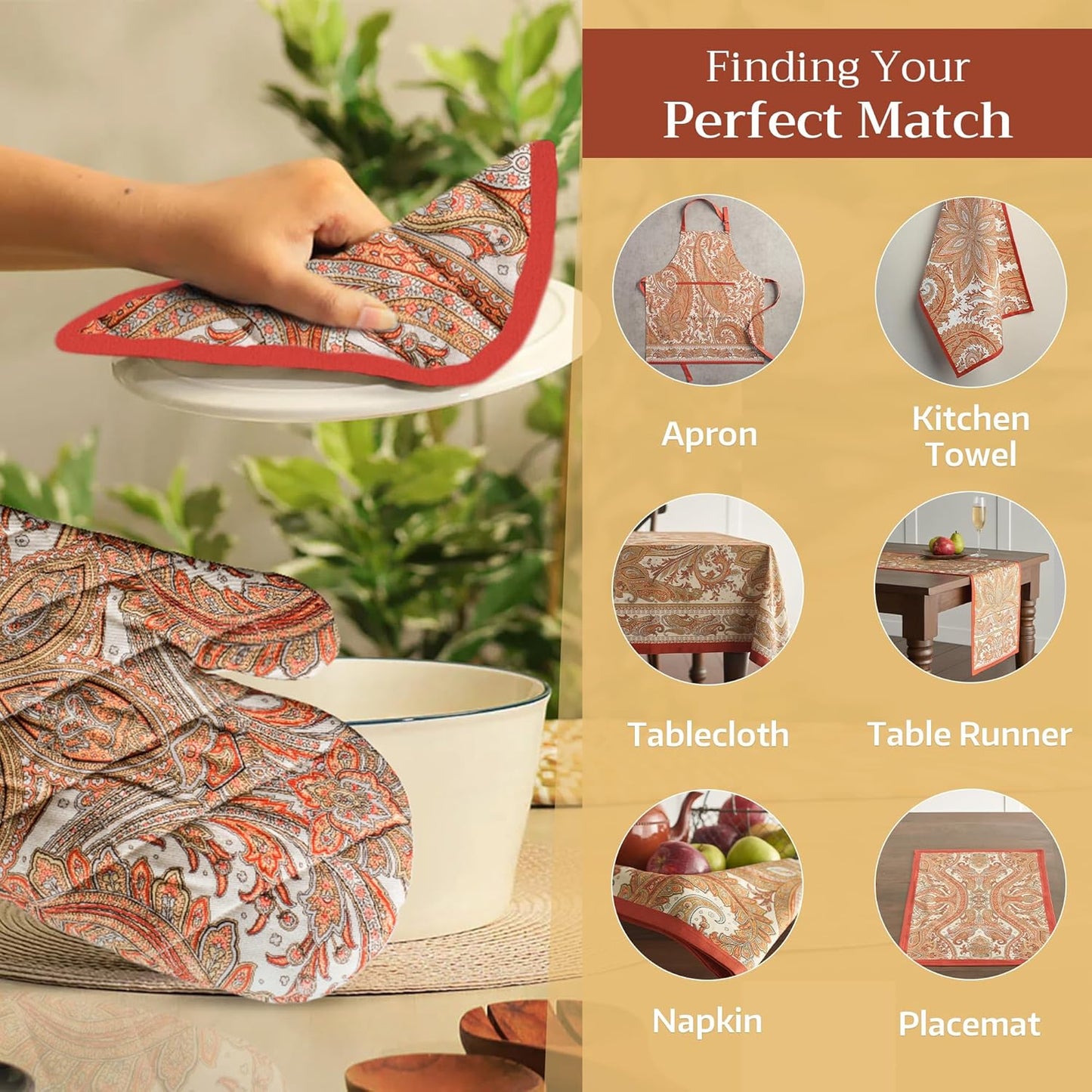 Maison d' Hermine Oven Gloves 100% Cotton Oven Mitt 7" x 13" with Loop Heat Resistant, BBQ, Cooking Gloves, Baking, Grilling, Kitchen, Handling Hot Pans (Pack of 1, Kashmir Paisley)