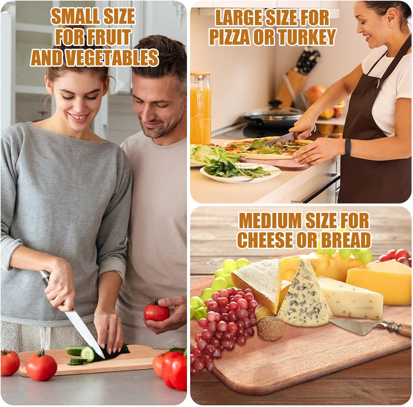 Patelai 12 Packs Wooden Cutting Board Set with Handles Large Kitchen Serving Plain Chopping Board Bulk Gifts for Mom for Vegetables Meat Pizza Cheese Fruit Bread(Walnut,15 x 7 Inch)