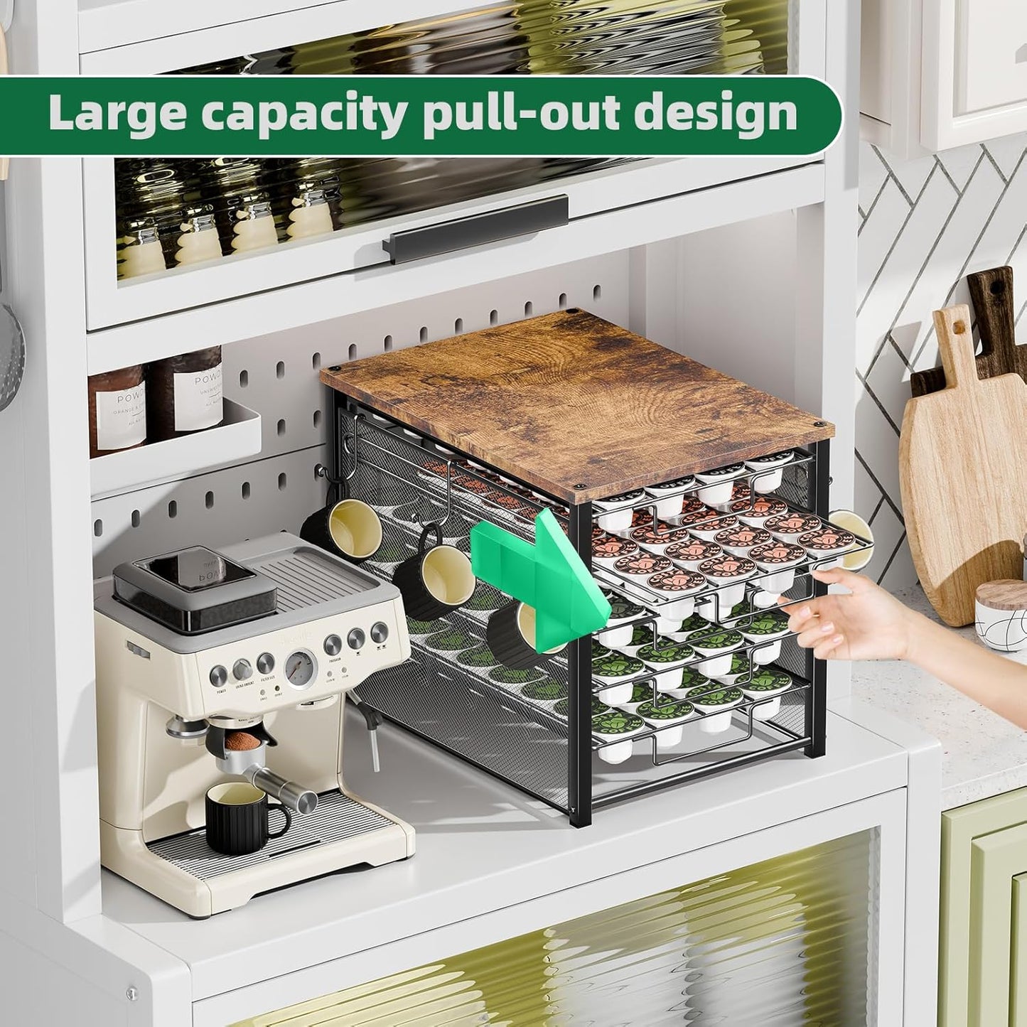 Simple Trending 5 Tier Coffee Pod Holder for K Cup, 160 Pod Pack Capacity Rack, Wood, Black