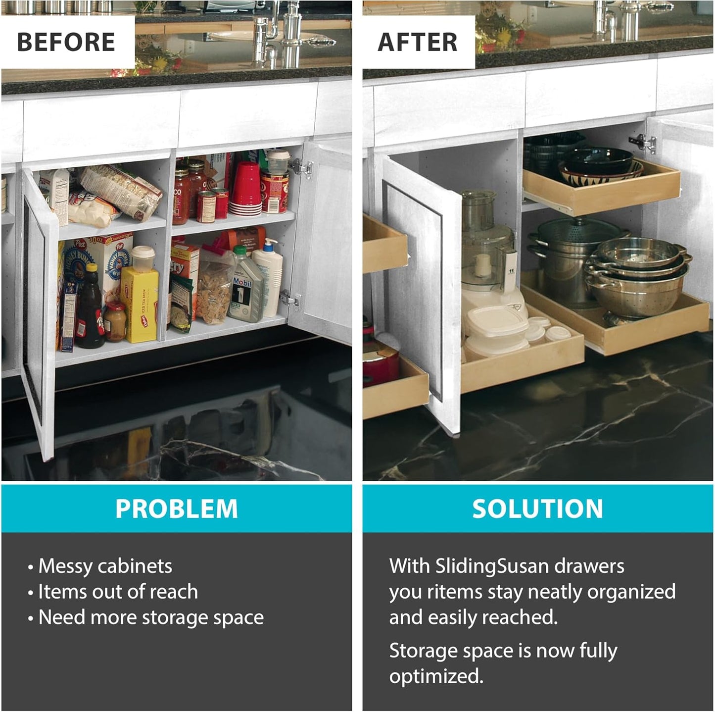 SlidingSusan Pull Out Drawer Organizer for Cabinets, Gliding Soft Close Shelves for Kitchen, Pantry, Bathroom, & Storage Organization, 9 Ply Baltic Birch, 14 Inch Wide x 18 Inch Deep