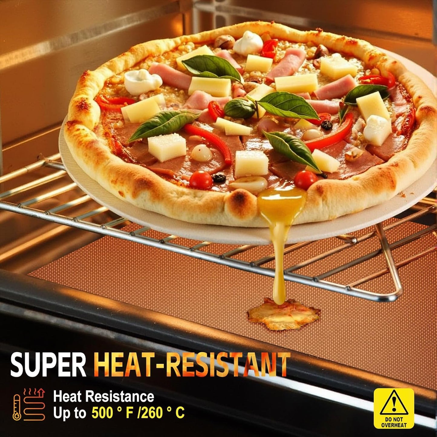 2 Pack Oven Liners for Bottom of Oven, 17"x25" Heavy Duty Non-Stick Oven Liner Mat, Reusable Heat Resistant Grill & Baking Mat, BPA/PFOA Free Roaster Liners, Fits Electric, Gas, Toaster Ovens (Copper)